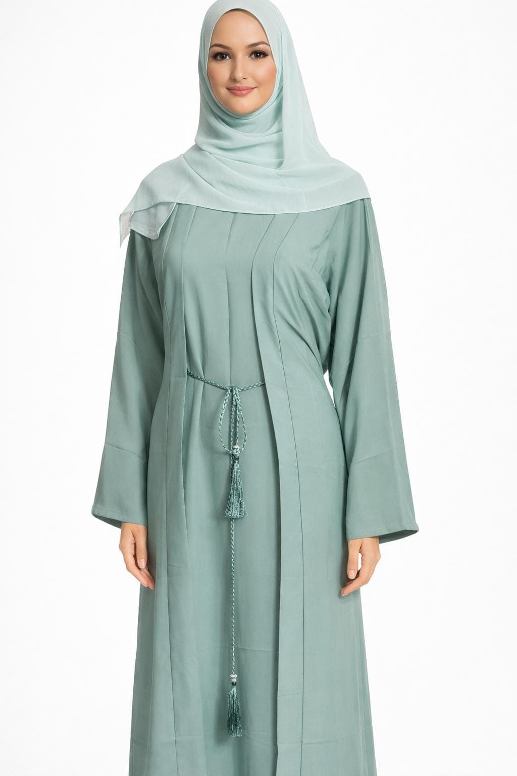 Plain Abaya 4pc Set: Modest Dubai Fashion with Headscarf & Belt
