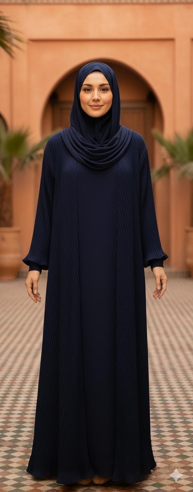 Pleated Abaya Kimono: Modest Fashion Dubai Dress with Headscarf & Belt