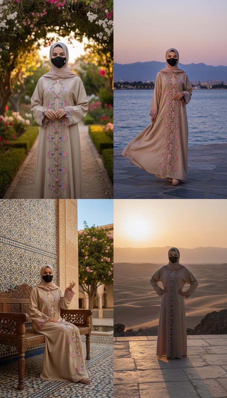 Beige Color Luxury Cut Work Lace Abaya Kimono: Dubai Modest Fashion, Headscarf and Belt - image 5
