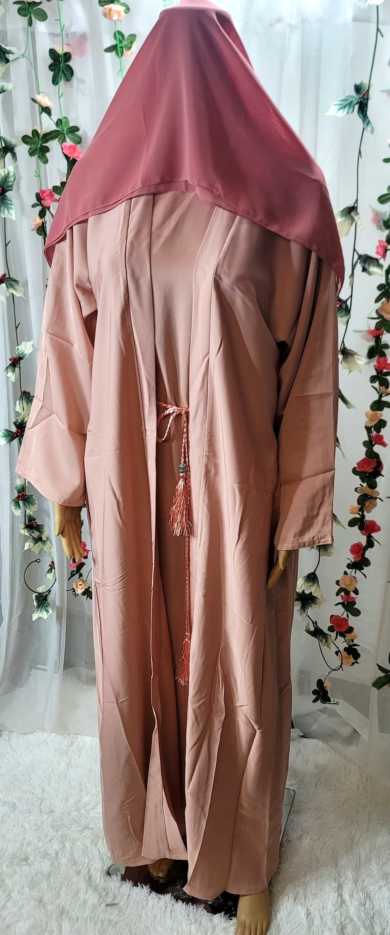 Plain Nida Abaya with Headscarf, Belt & Pockets - image 3
