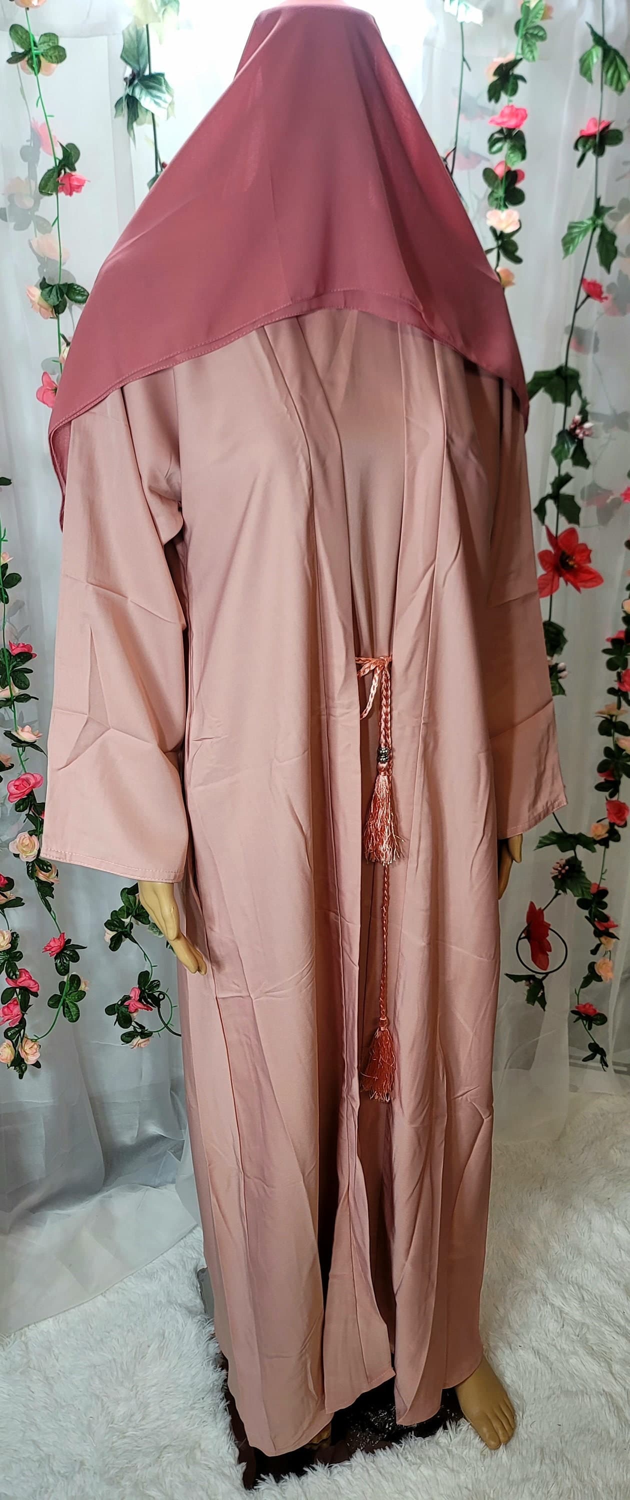 Plain Nida Abaya with Headscarf, Belt & Pockets - image 4