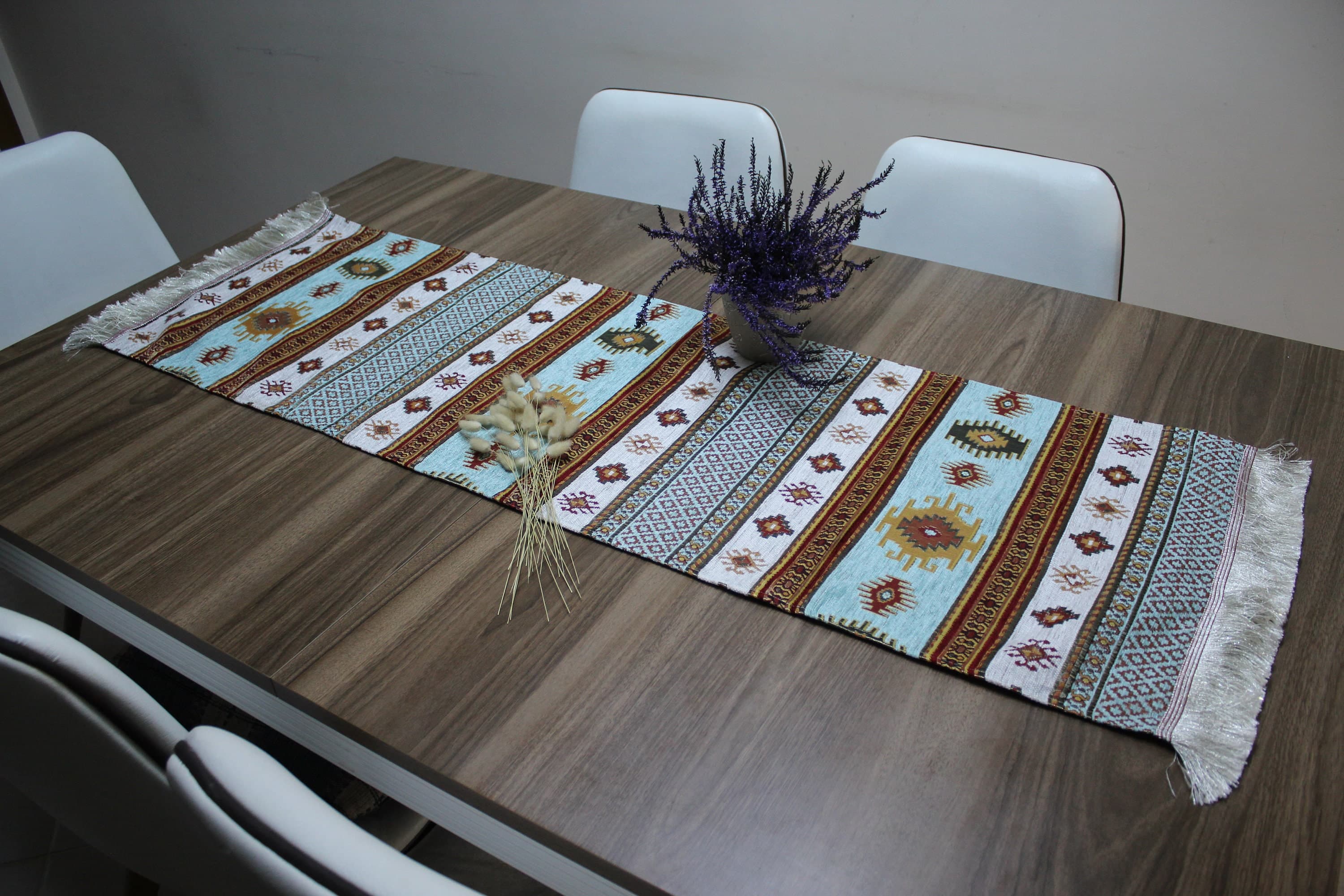 Turquoise Turkish  Table Cloth Runner, Boho Table Runner For Wedding, Kilim Design Table Runner, Ethnic Home Decor, Table Runner Long,RNR130