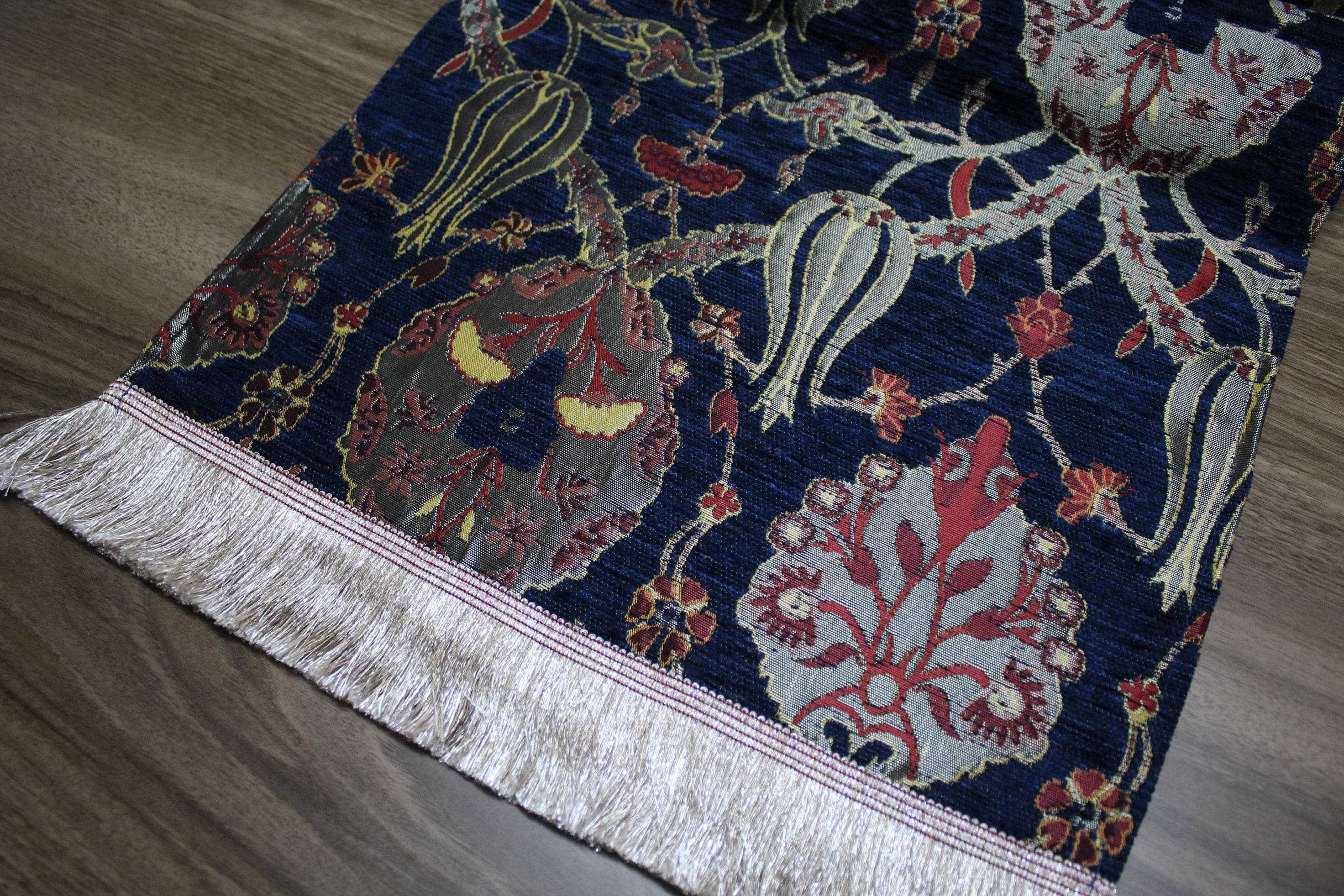 Dark Blue Turkish Table Cloth Runner, Tulip Design Floral Boho Table Runner For Wedding, Gray Table Cover ,Table Decoration,  RNR214 - image 5