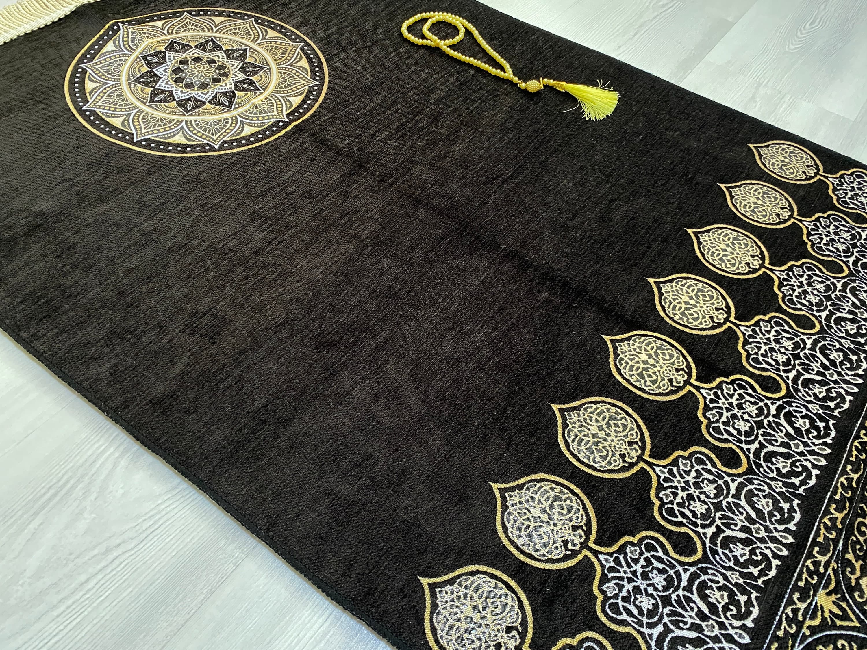 Kaaba Hz Abraham Black Prayer Mat, Sejadah Prayer Mat with Tasbeeh,Muslim Wedding Gift, Prayer Rug, Muslim Janamaz, Islamic Gift, RNR540 - image 5
