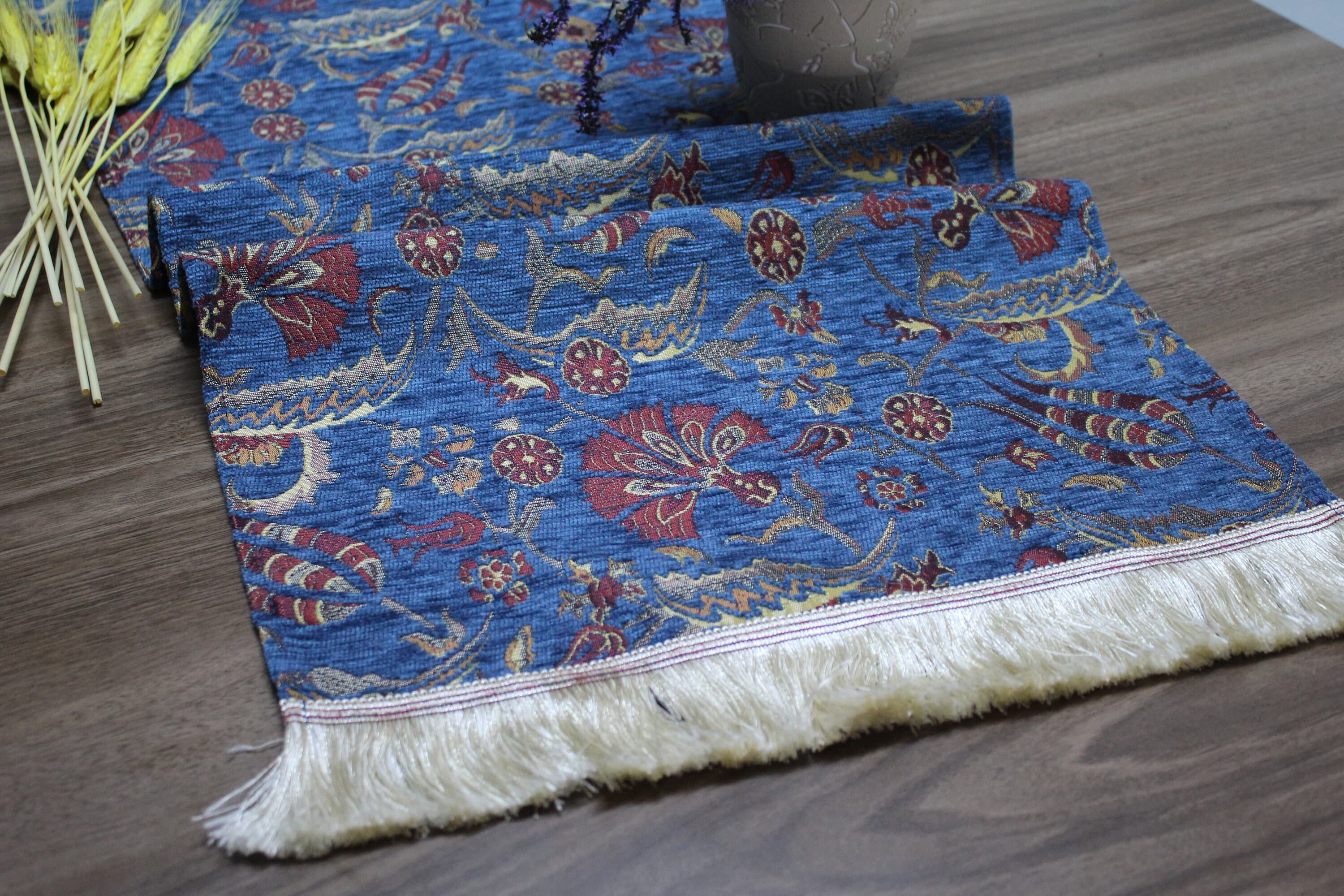 Blue Turkish Table Cloth Runner, Boho Table Runner For Wedding, Home Decor Textile, Ethnic Home Decor, Table Runner Textured, RNR126 - image 4