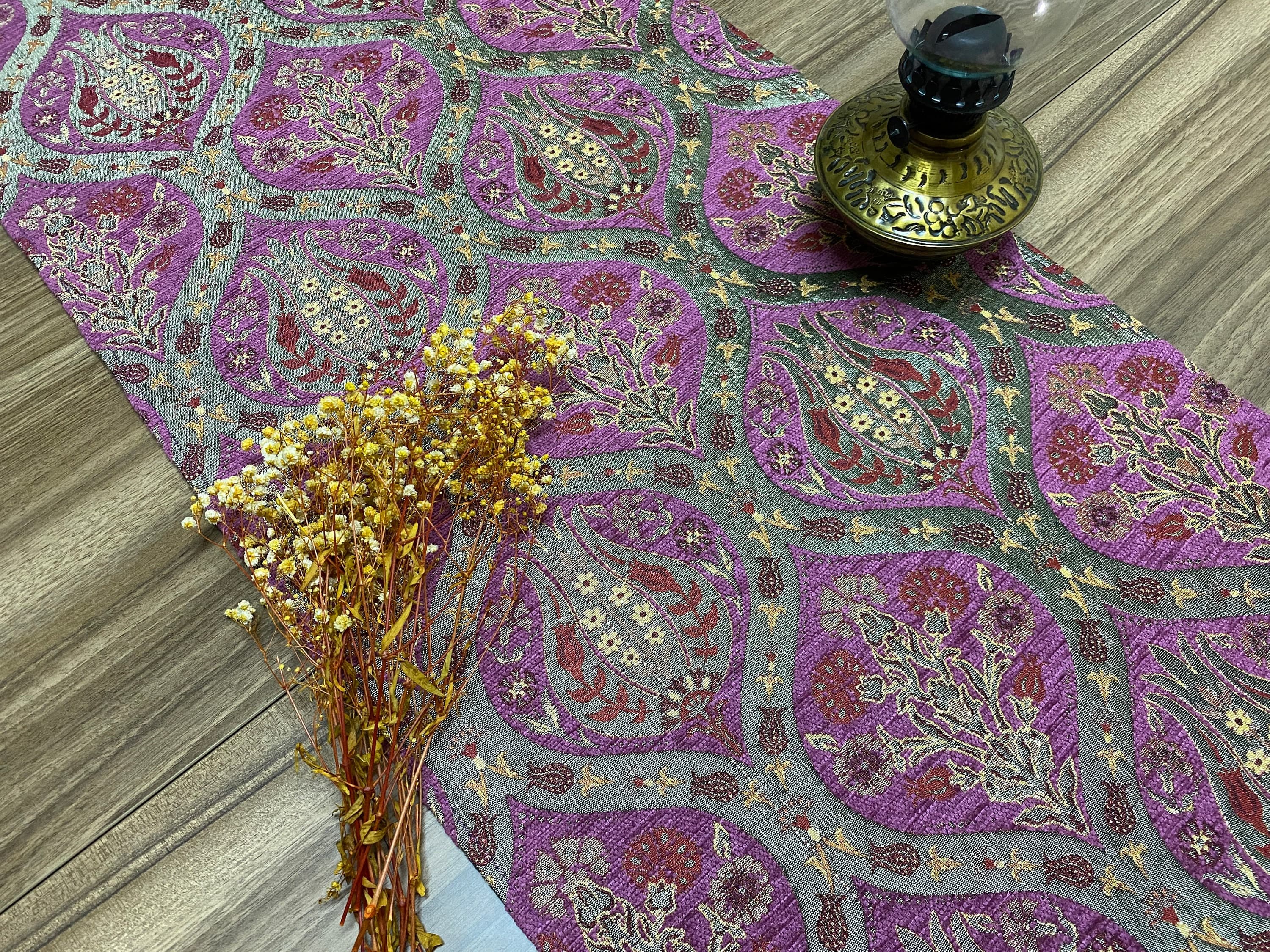 Fuchsia Tulip Pattern Turkish Coffee Table Cloth Runner, Carnation Boho Wedding Oriental Table Runner, Diner Table Runner Cloth, RNR257 - image 3