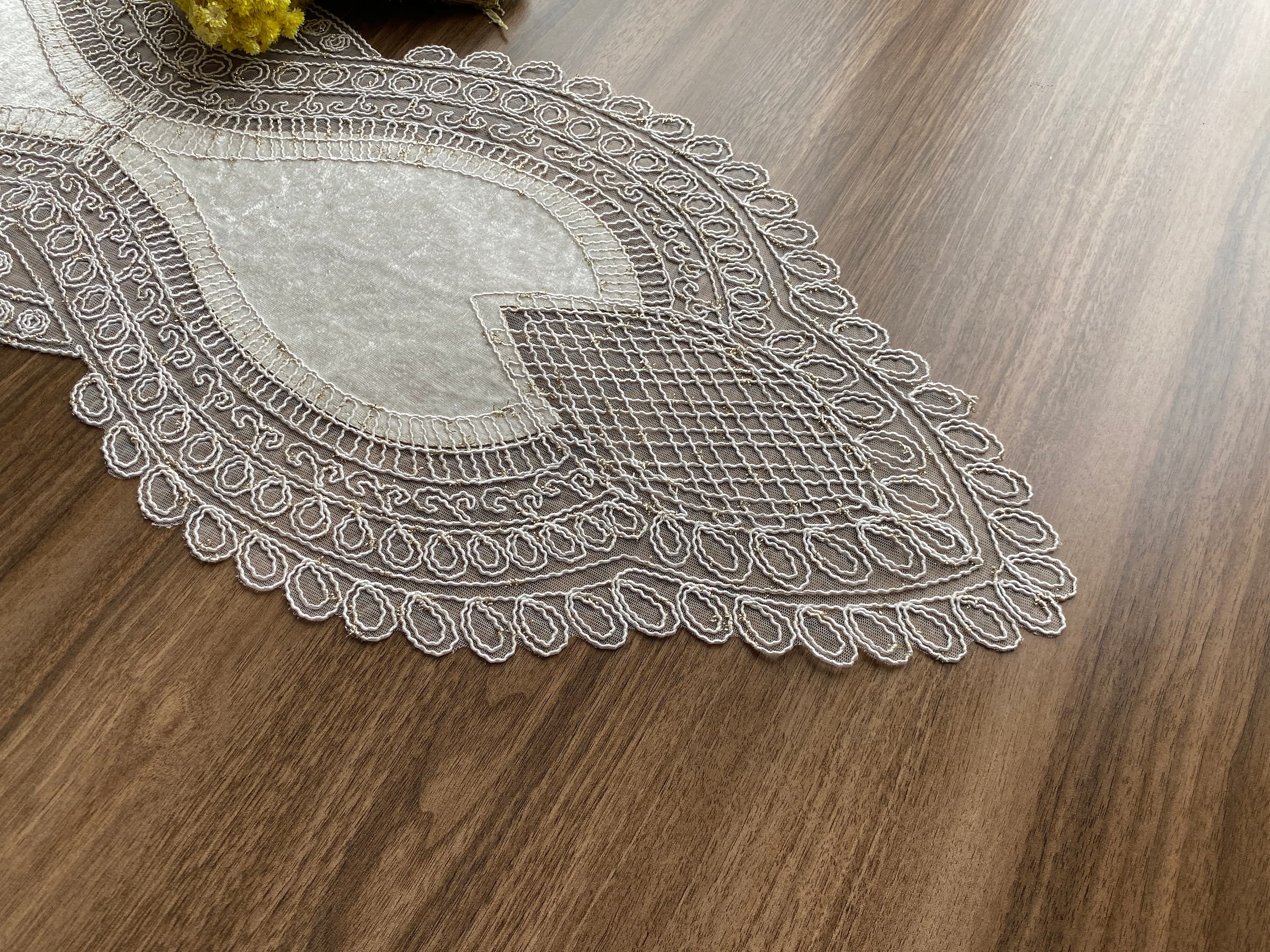 Cream French Lace Table Runner, Vintage Style French Shabby chic For Wedding Table, Rustic Lace Runner, Elegant Table Runner, LC216 - image 4
