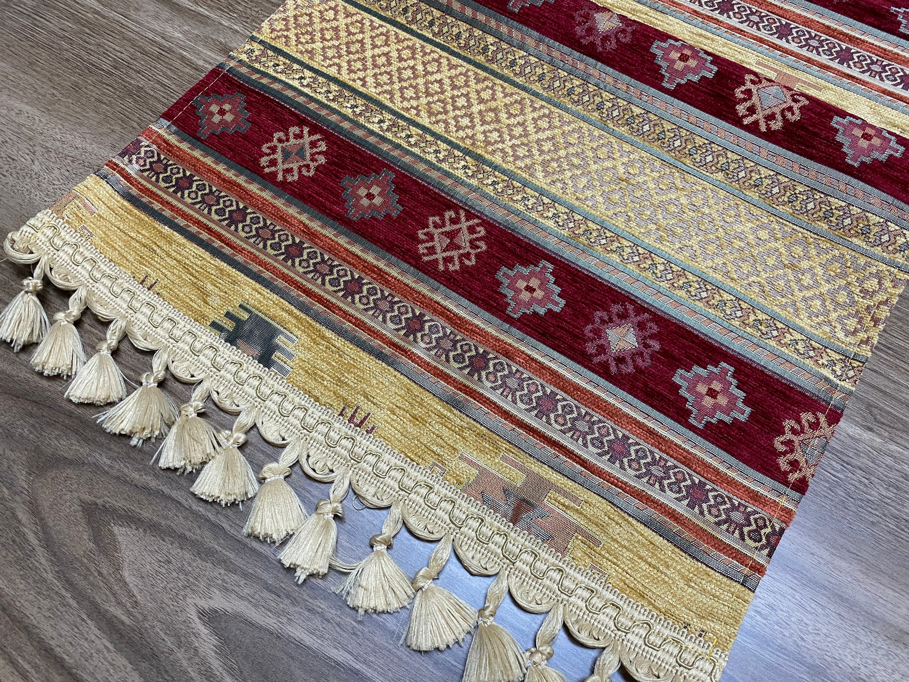 Burgundy Kilim Pattern Turkish Coffee Table Cloth Runner, Aztec Boho Wedding Oriental Table Runner, Mustard Diner Table Runner, RNR278 - image 5