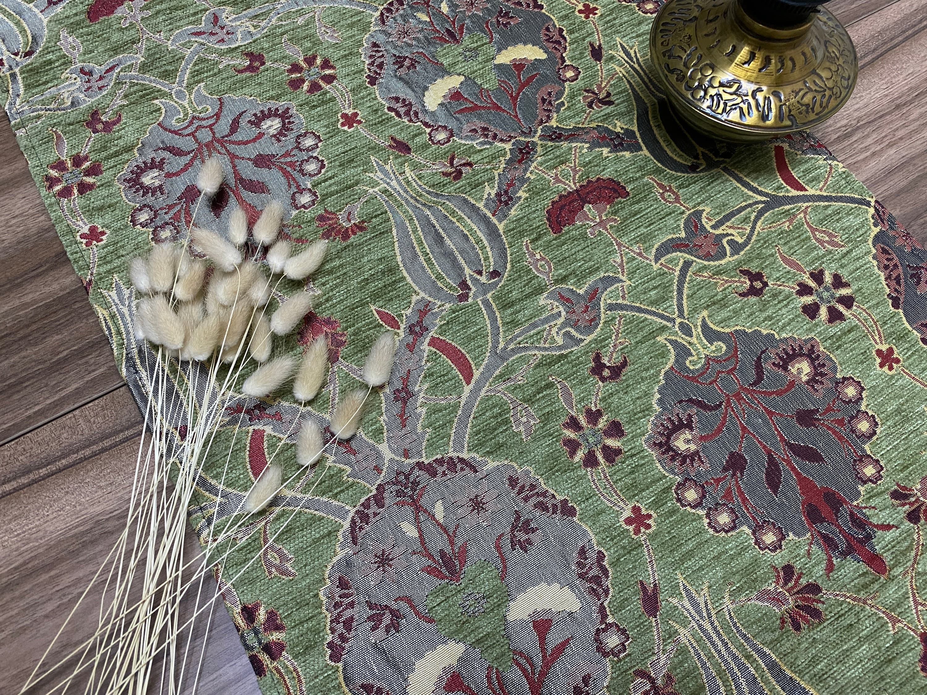 Pistachio Green Tulipl Pattern  Mini Turkish Coffee Table Cloth Runner,  Home Boho Wedding Oriental Table Runner, Diner Table Runner, RNR325 - image 4
