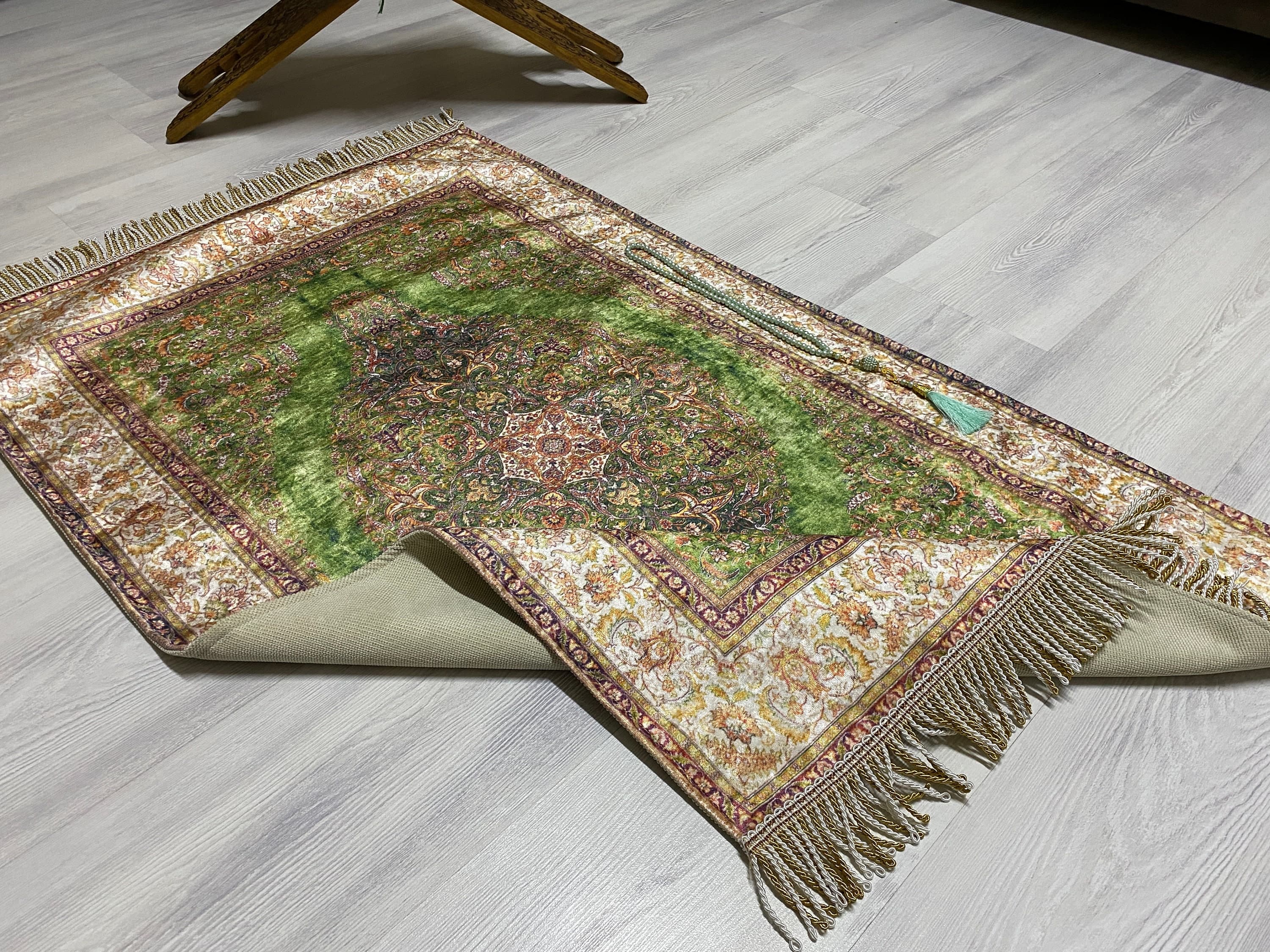 Pistachio Green Prayer Rug, Prayer Mat, Musallah Namaaz Islamic Gift, Eid Hajj Umrah Gift, Janamaz Sejedah Muslim Turkish Rug, RNR481 - image 4