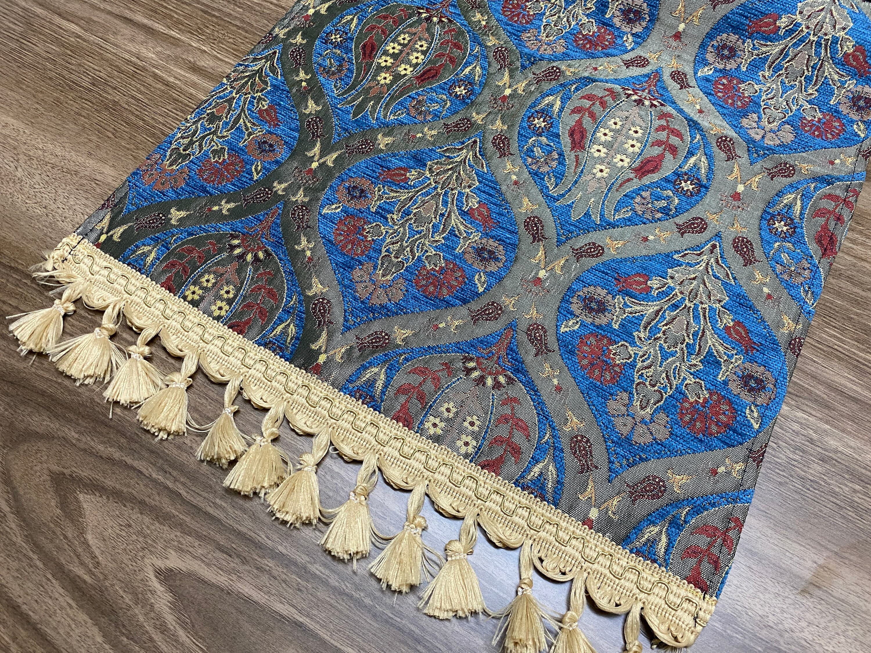 Blue Tulip Pattern Turkish Coffee Table Cloth Runner,  Carnation Boho Wedding Oriental Table Runner, Quality Diner Table Runner Cloth,RNR267 - image 5