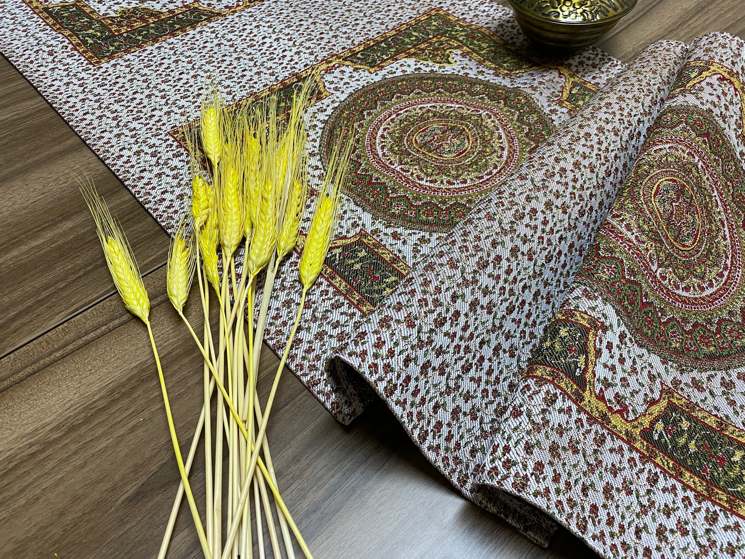 Cream Seramic Pattern Turkish Coffee Table Cloth Runner, Aztec Boho Wedding Oriental Table Runner, Cream Diner Table Runner, RNR287 - image 4