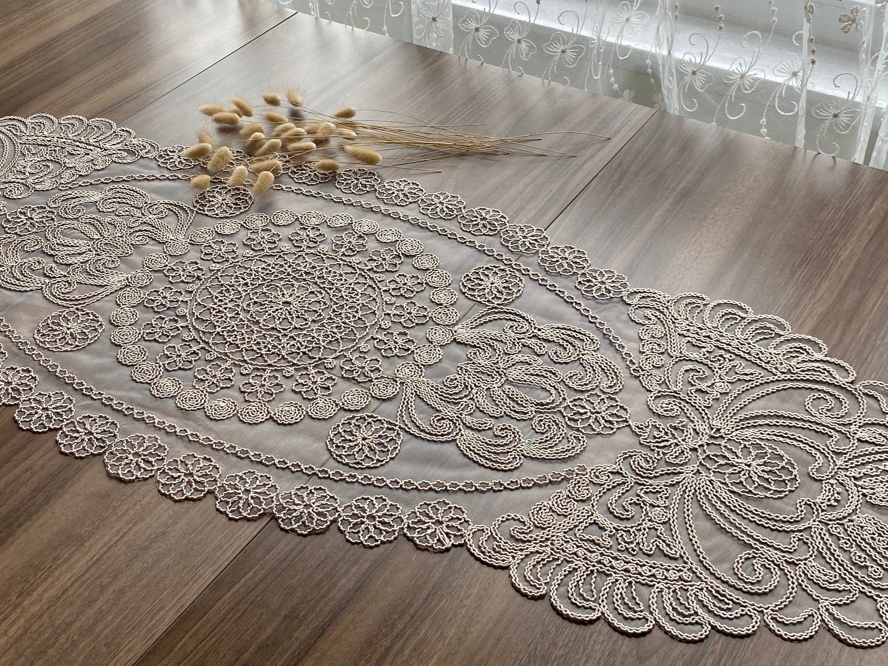Cappuccino French Lace Table Runner, Delicate French Lace Table Runner For Wedding Table, Table Decoration, Organizations, Weddings, LC229 - image 3
