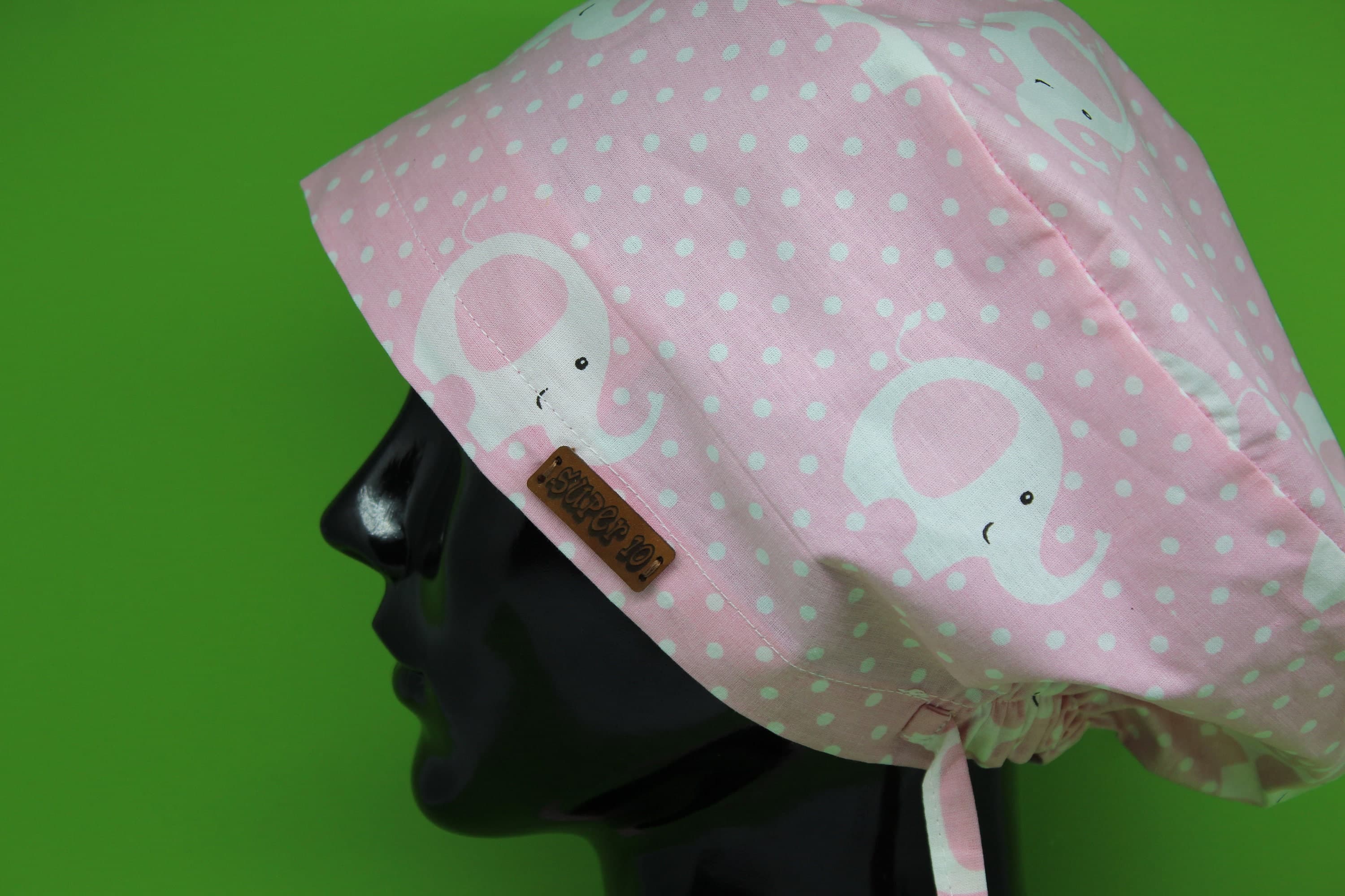 Scrub Nurse Hat, Pink Elephant Polka Dot Surgical Cap, Scrub Hats For Women, Euro Medical Caps,  Nurse Scrub Tech Hat, Surgery Loven,HAT109
