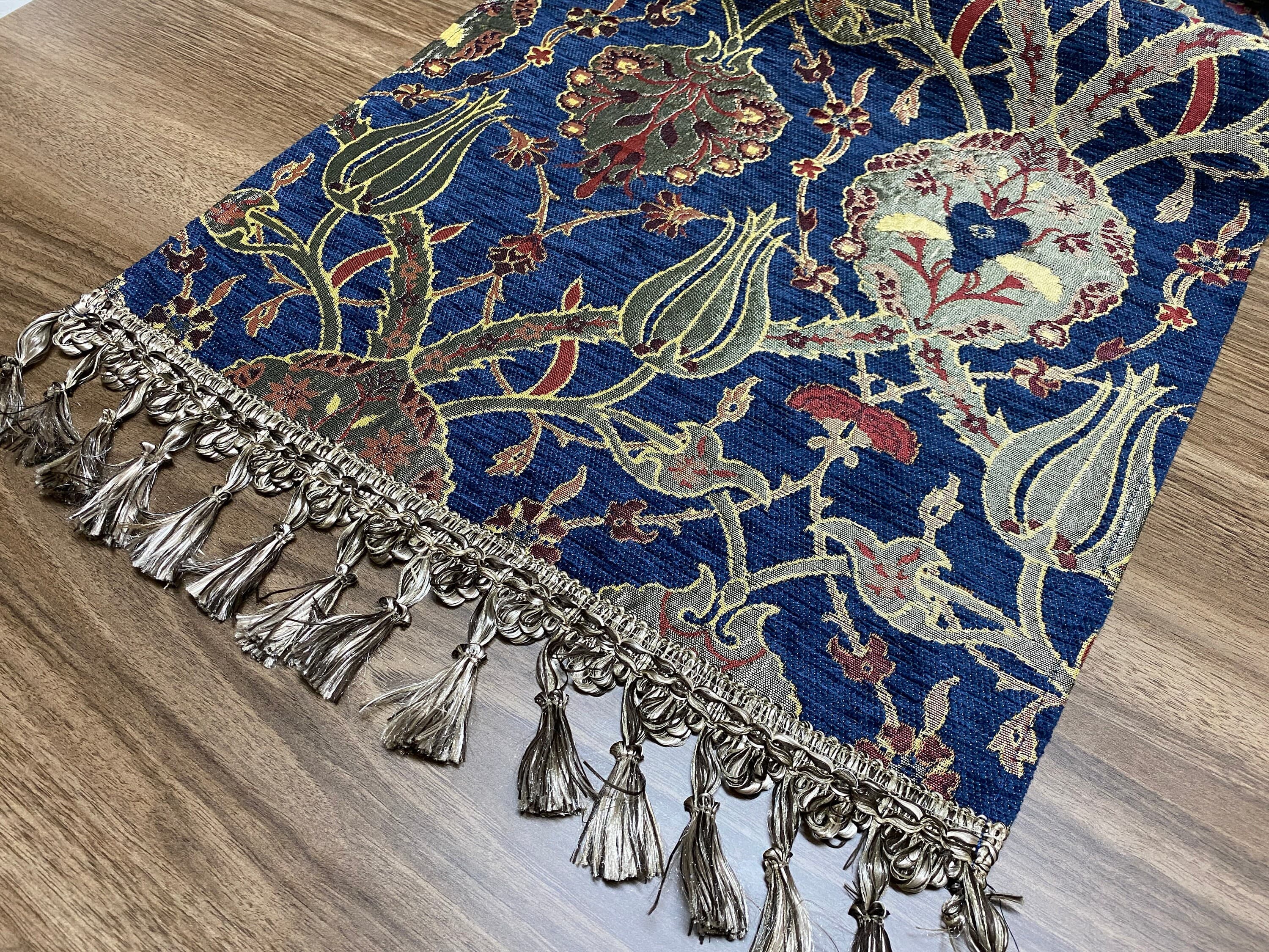 Dark Blue Turkish Coffee Table Cloth Runner, Tulip Floral Turkish Table Runner, Quality Feel Fabric, Diner Table Runner, RNR237 - image 5