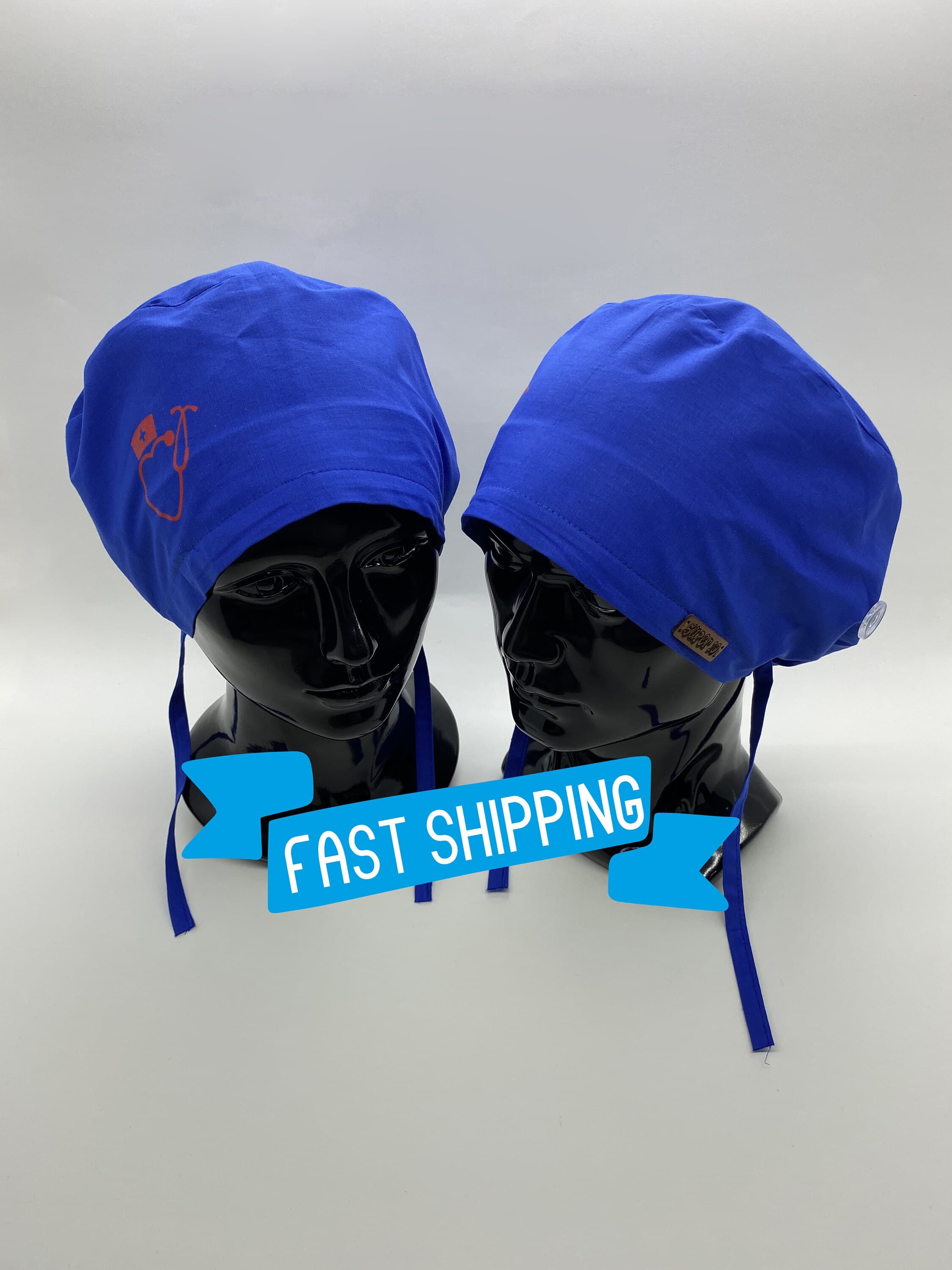 Blue Anime Scrub Hat, Scrub Cap, Blue Unisex Surgical Scrub Cap Hat with Buttons , Solid Color Scrub Cap Surgical Hat OR Cap,   HAT203 - image 3