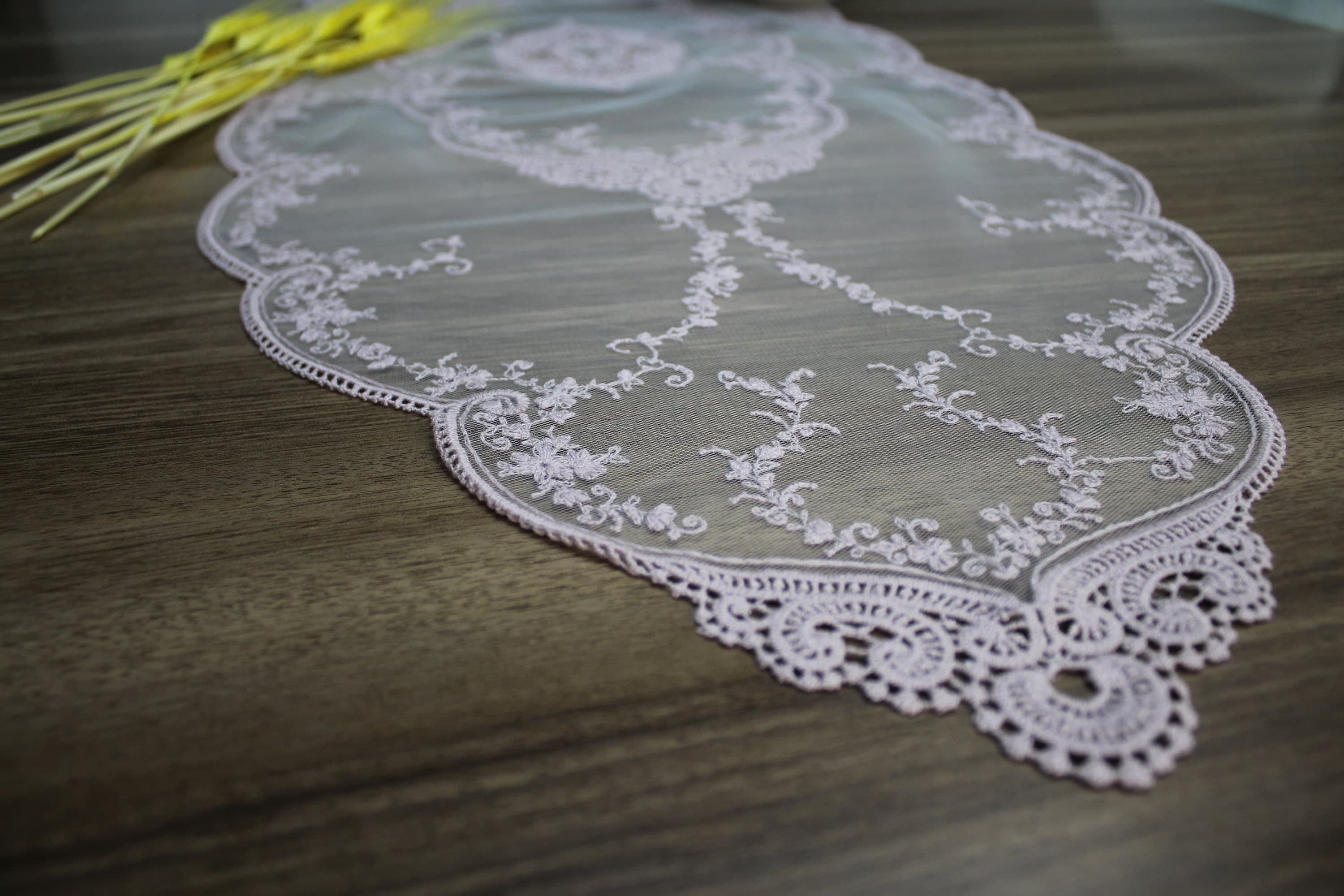 Pink French Lace Table Runner, Vintage Style French Tablecloth For Wedding Table, Linen Table Runner, Wedding Table Linens, LC129 - image 5