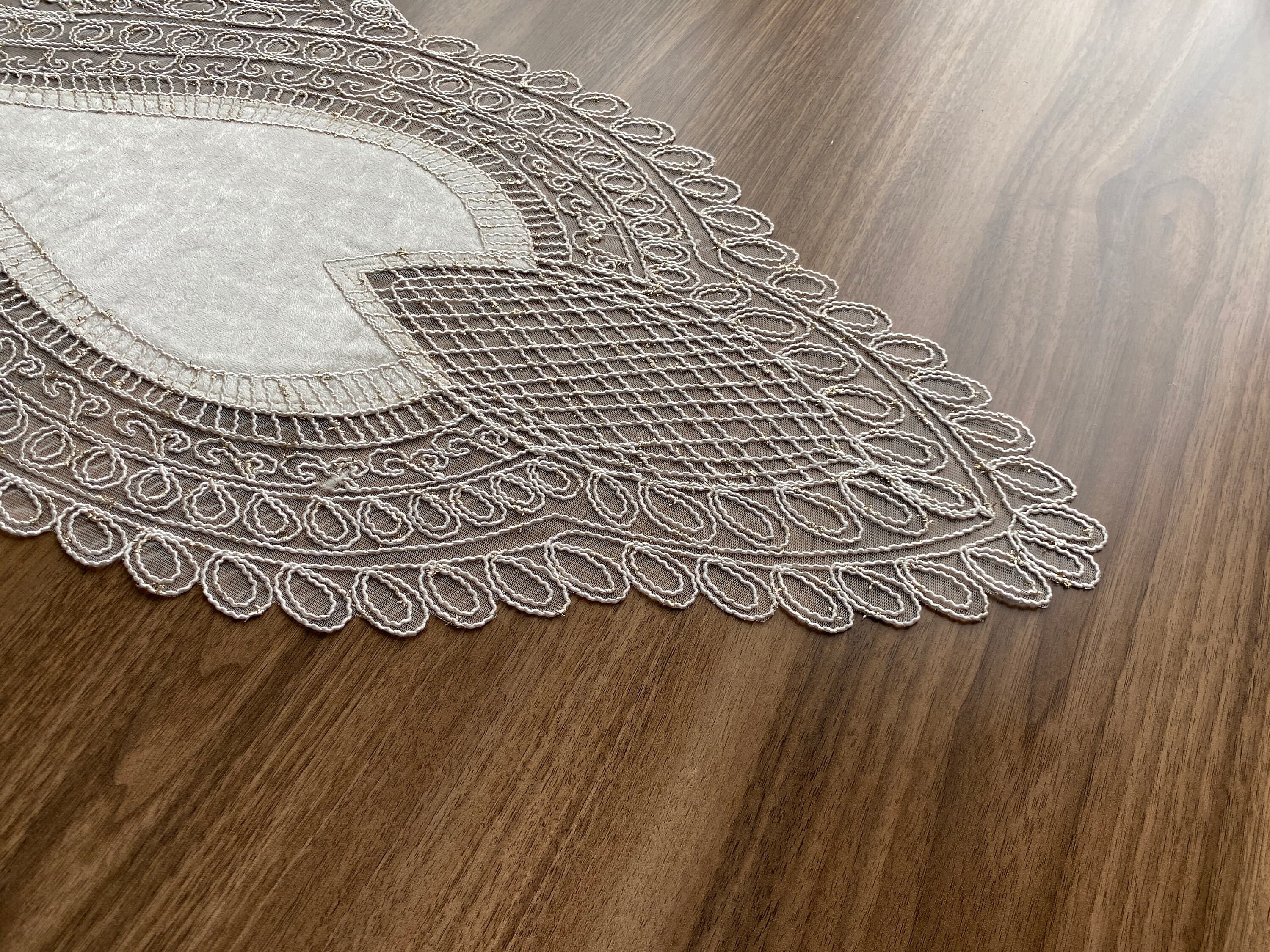 Cream French Lace Velvet Table Runner, Delicate French Lace Table Runner For Wedding Table, Table Decoration, Organizations, Weddings, LC217 - image 4