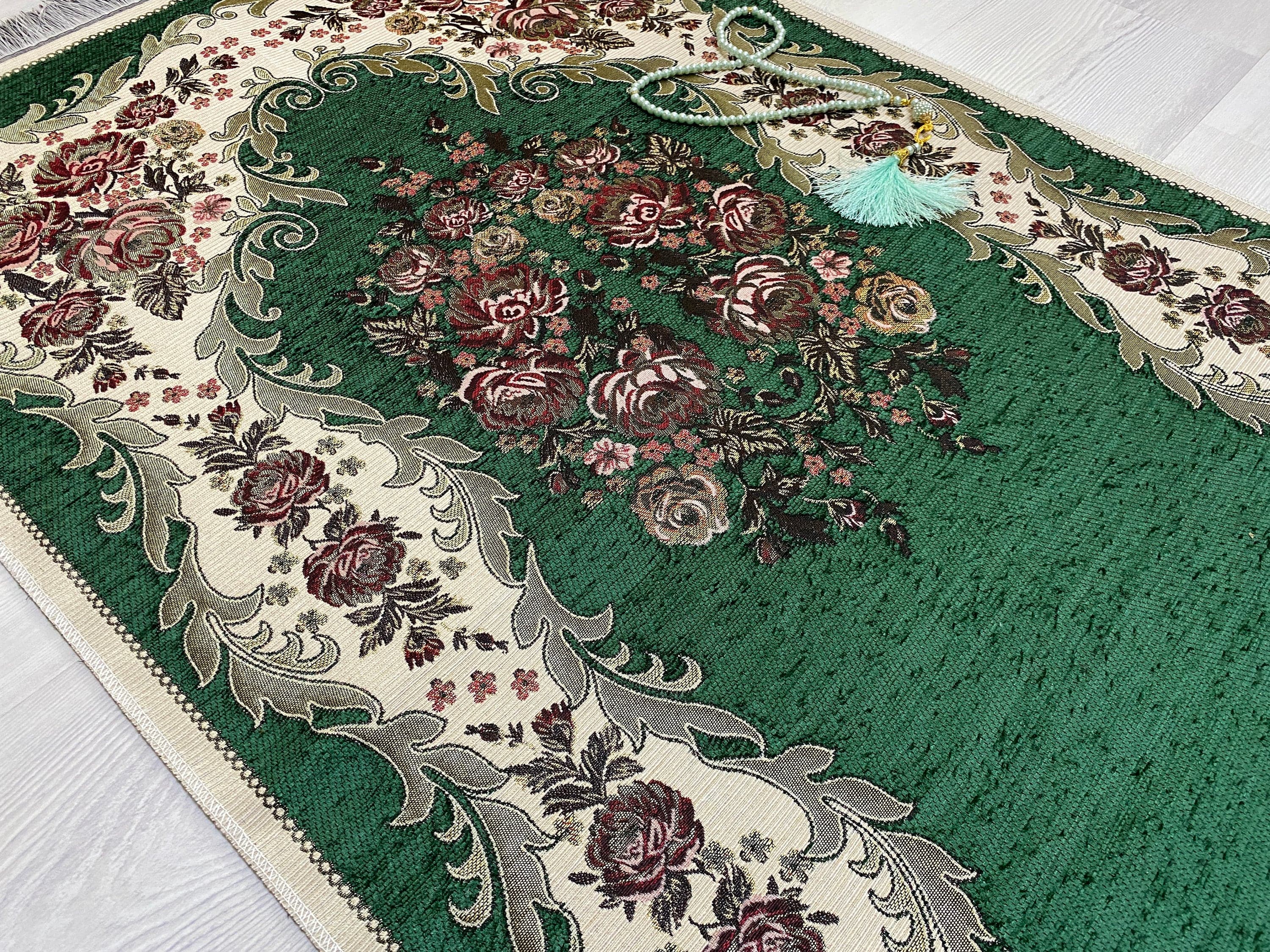 Dark Green Light Prayer Mat, Sejadah Prayer Mat with Tasbeeh,Muslim Wedding Gift, Prayer Rug, Muslim Janamaz, Islamic Gift, RNR526 - image 5