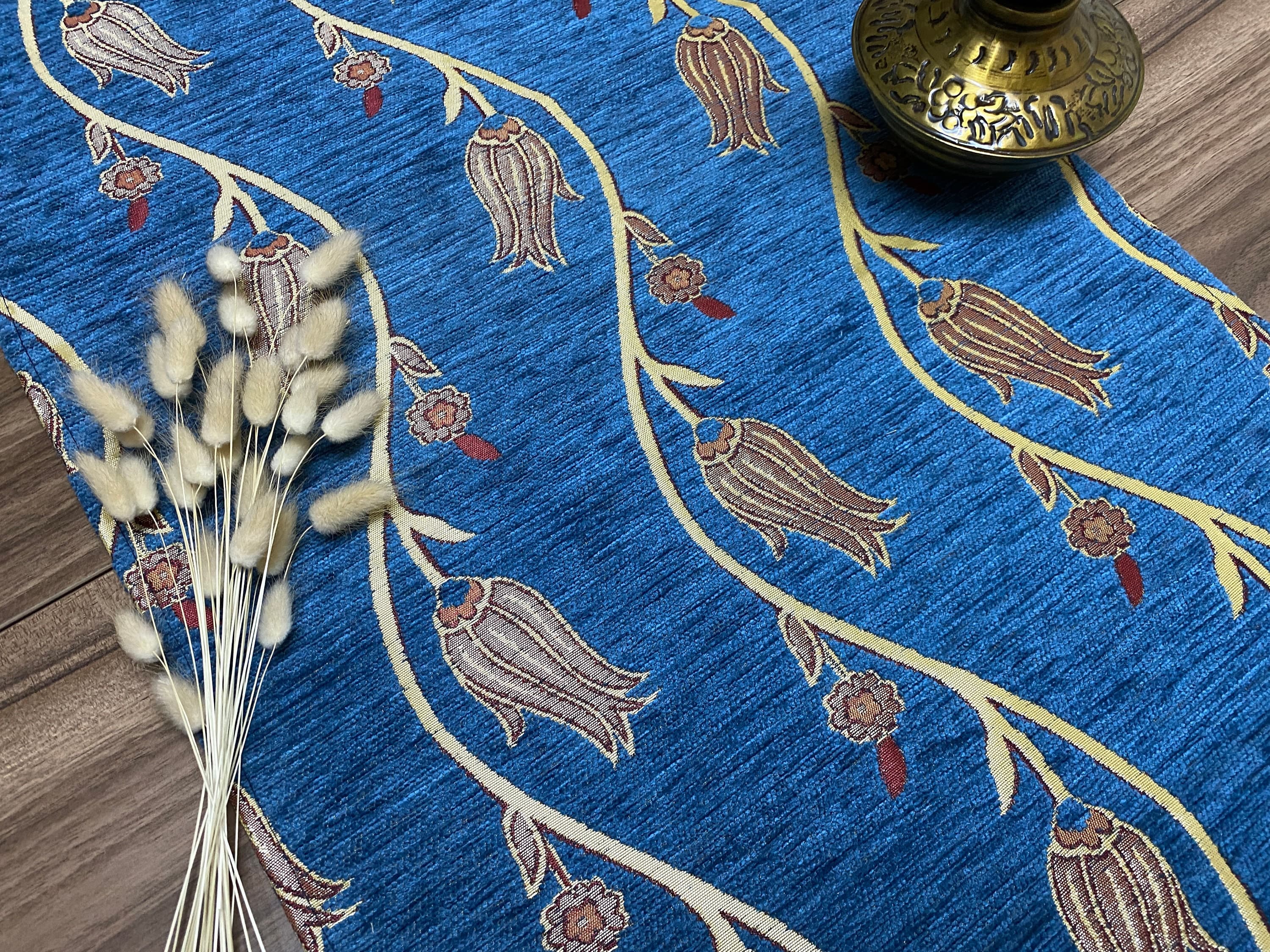 Dark Blue Tulip Pattern Mini Turkish Coffee Table Cloth Runner, Home Boho Wedding Oriental Table Runner, Diner Table Runner, RNR334 - image 4