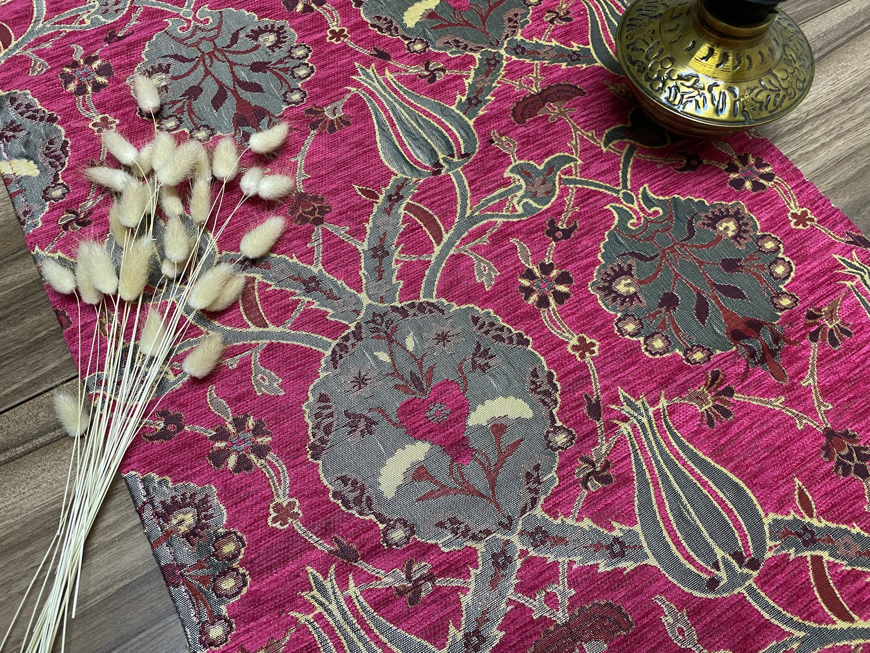 Fuchsia Tulip Pattern Mini Turkish Coffee Table Cloth Runner, Home Boho Wedding Oriental Table Runner, Diner Table Runner, RNR327 - image 4