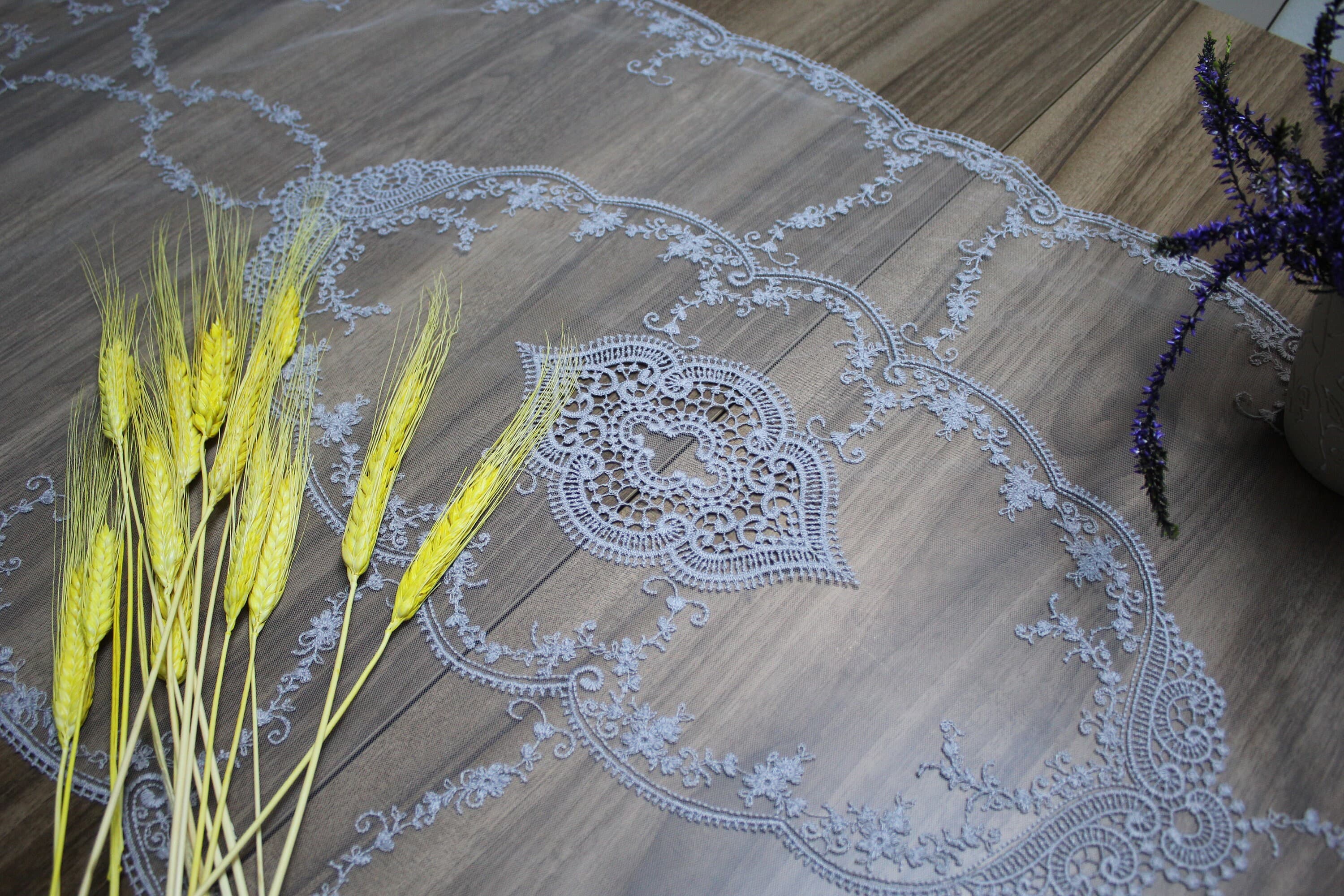 Gray French Lace Table Runner, Vintage Style French Tablecloth For Wedding Table, Linen Lace Runner Vintage, French Soft Lace, LC109 - image 3