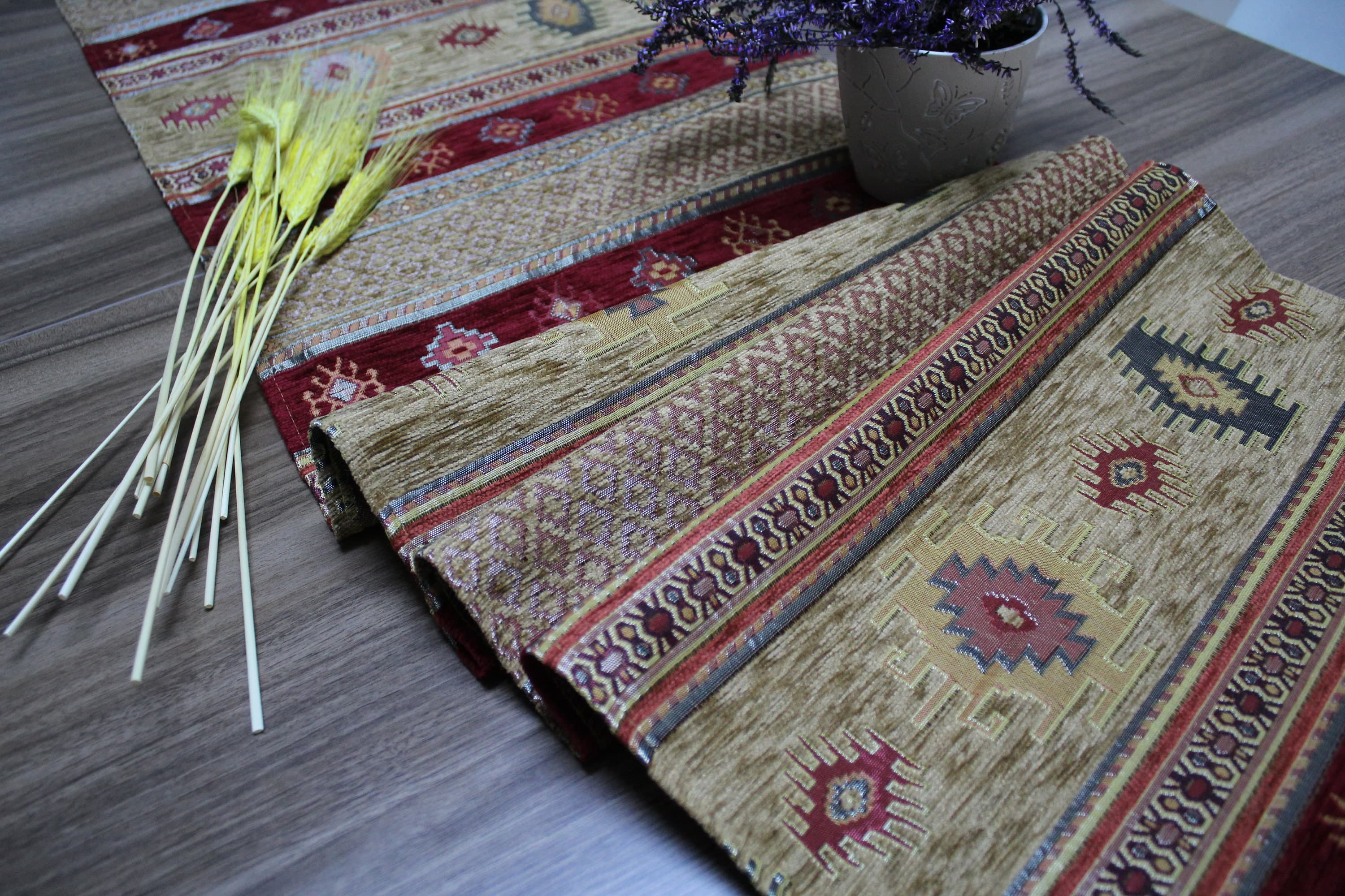 Mustard Turkish Table Cloth Runner, Kilim Design Aztec Boho Table Runner For Wedding, Burgundy Table Cover, Table Cloth, RNR169 - image 4