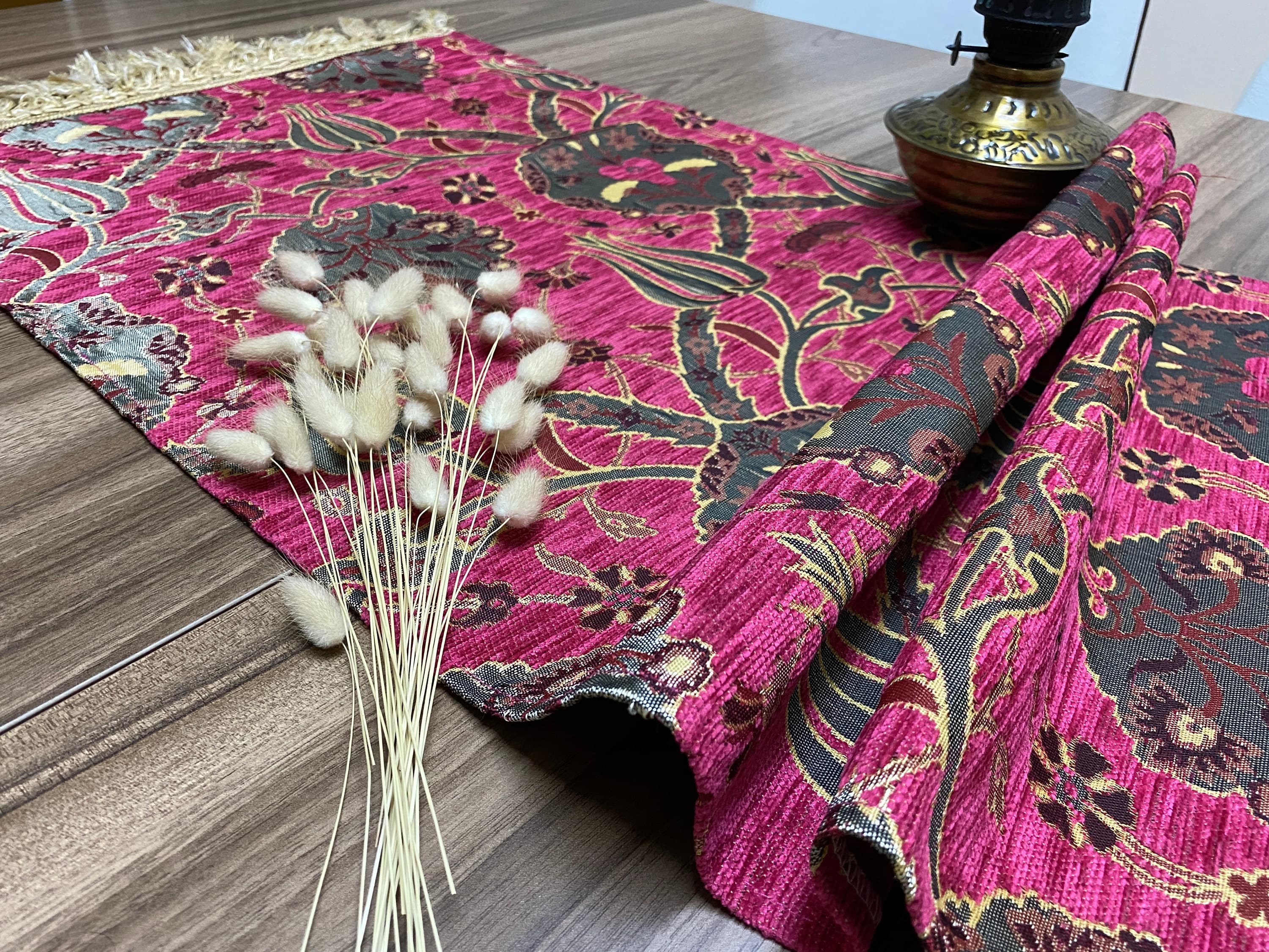 Fuchsia Tulip Pattern Mini Turkish Coffee Table Cloth Runner, Home Boho Wedding Oriental Table Runner, Diner Table Runner, RNR327 - image 5