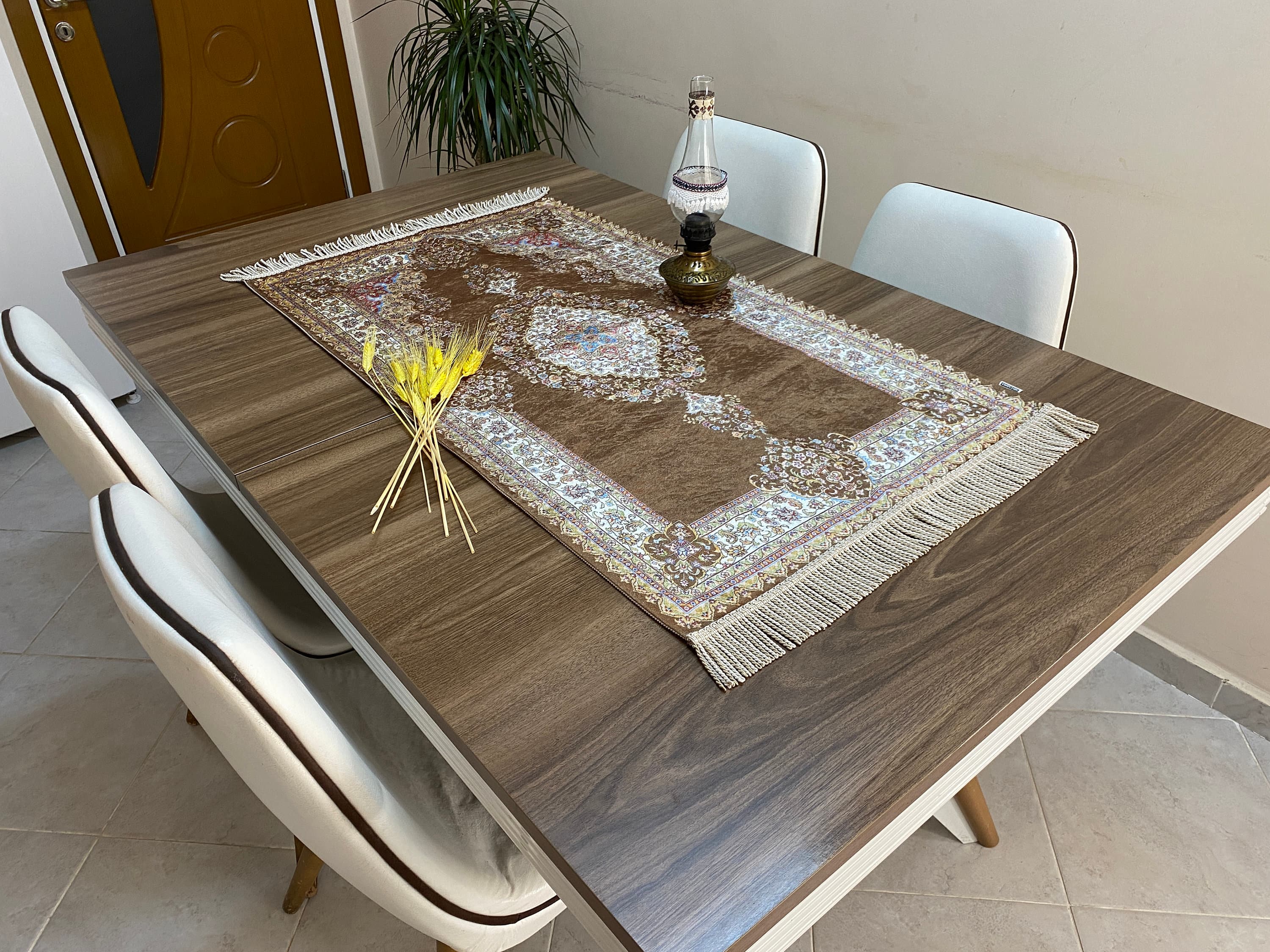 Brown Islamic Unique Muslim Prayer Mat, Wedding Gift, Beige Boho Wall Decoration, Oriental Table , Diner Table Runner, RNR444