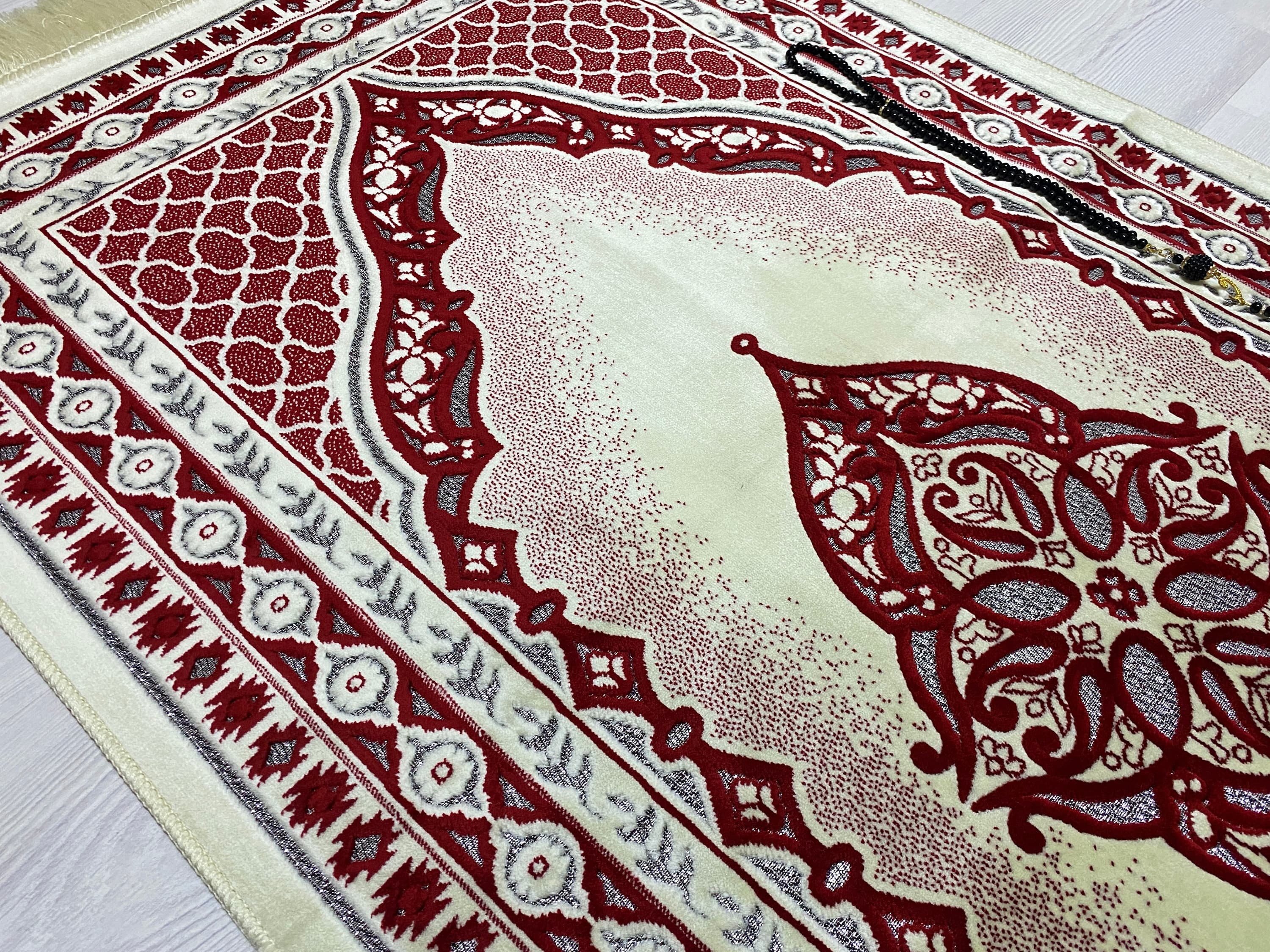 Soft Red Prayer Mat, Sejadah Prayer Mat with Tasbeeh,Muslim Wedding Gift, Prayer Rug, Muslim Janamaz, Islamic Gift, RNR509 - image 5