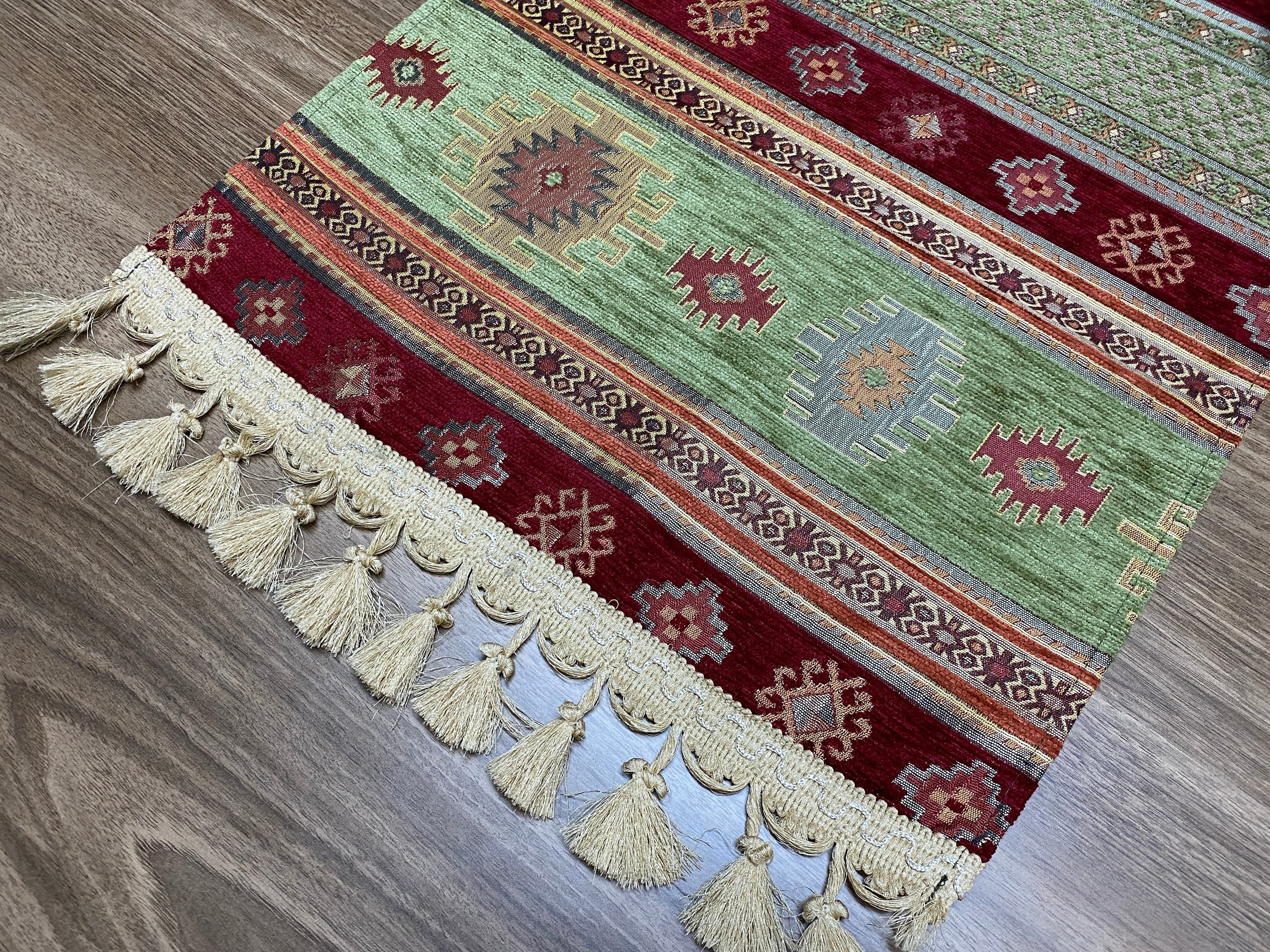Burgundy Kilim Pattern Turkish Coffee Table Cloth Runner, Actec Small Home Boho Wedding Oriental Table Runner, Diner Table Runner, RNR339 - image 5
