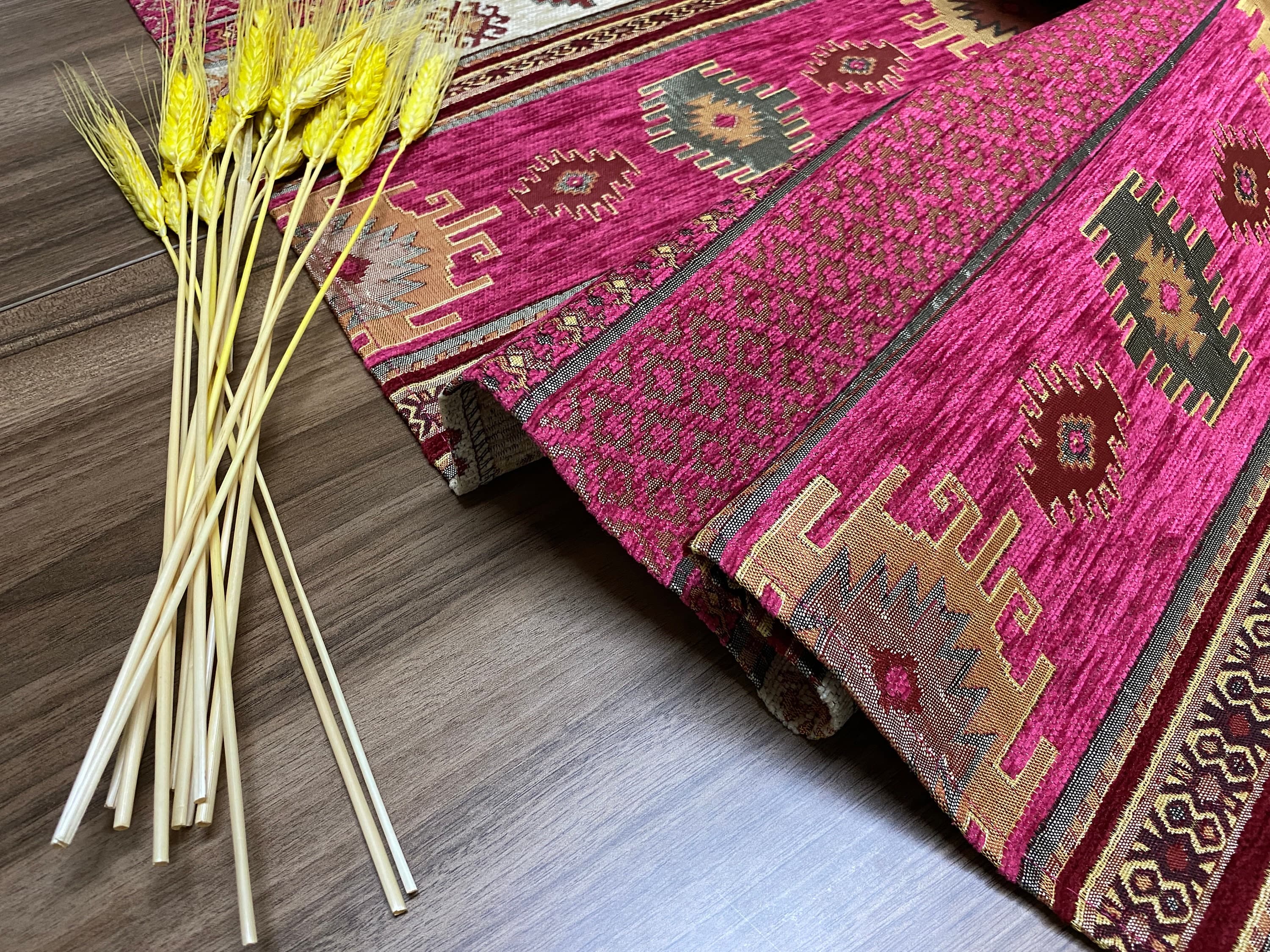 Fuchsia Kilim Pattern Turkish Coffee Table Cloth Runner, Aztec Boho Wedding Oriental Table Runner, Cream Diner Table Runner, RNR280 - image 4