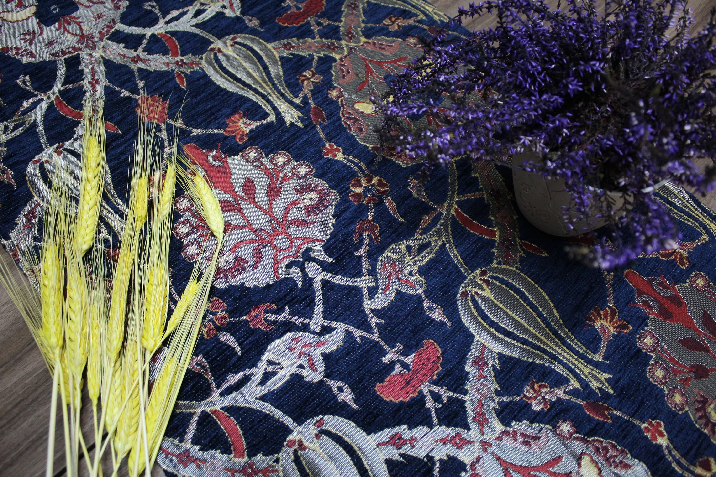 Dark Blue Turkish Table Cloth Runner, Tulip Design Floral Boho Table Runner For Wedding, Gray Table Cover ,Table Decoration,  RNR214 - image 3