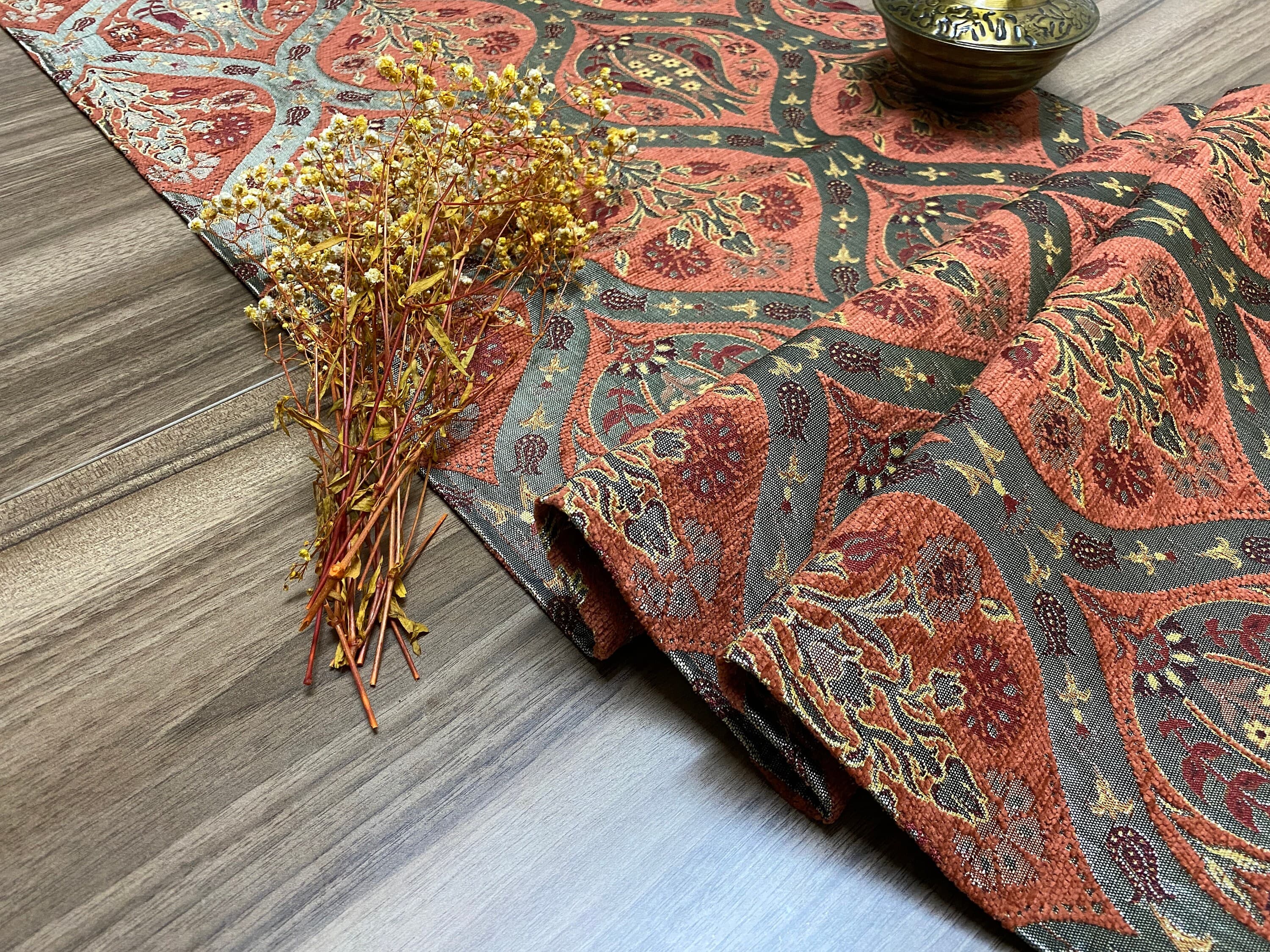 Terracotta Tulip Pattern Turkish Coffee Table Cloth Runner,  Carnation Boho Wedding Oriental Table Runner, Diner Table Runner Cloth, RNR262 - image 4