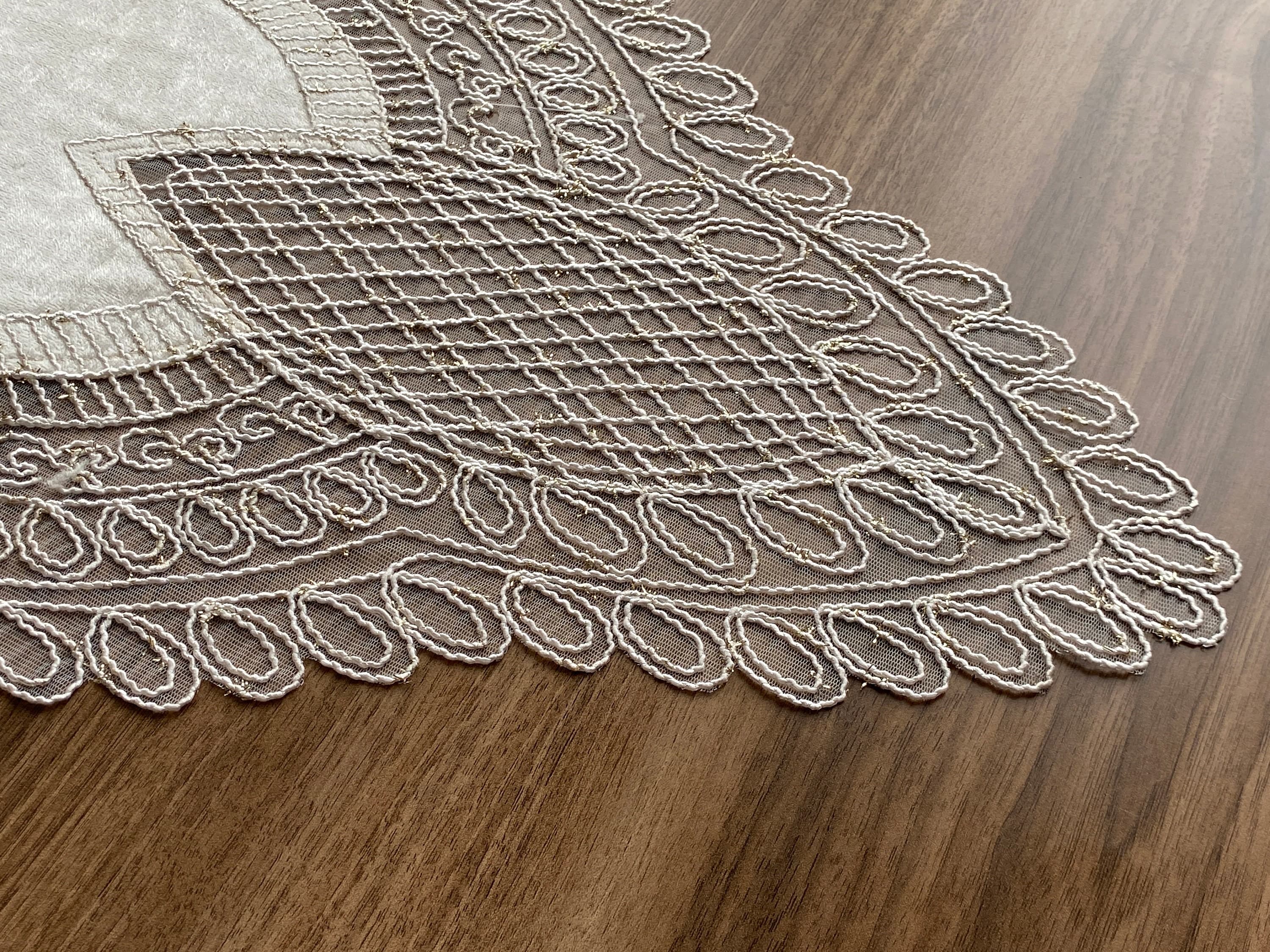 Cream French Lace Velvet Table Runner, Delicate French Lace Table Runner For Wedding Table, Table Decoration, Organizations, Weddings, LC217 - image 5