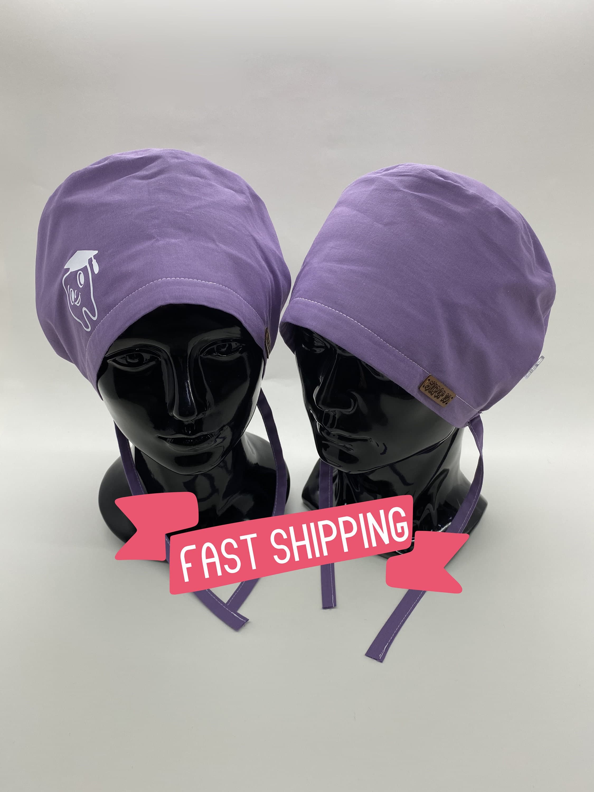 Scrub Cap, Lilac Dental Surgical Scrub Cap, Tooth Print Scrub Cap with Buttons Ear Saver, Dentistry Surgical Scrub Hat, HAT209 - image 3