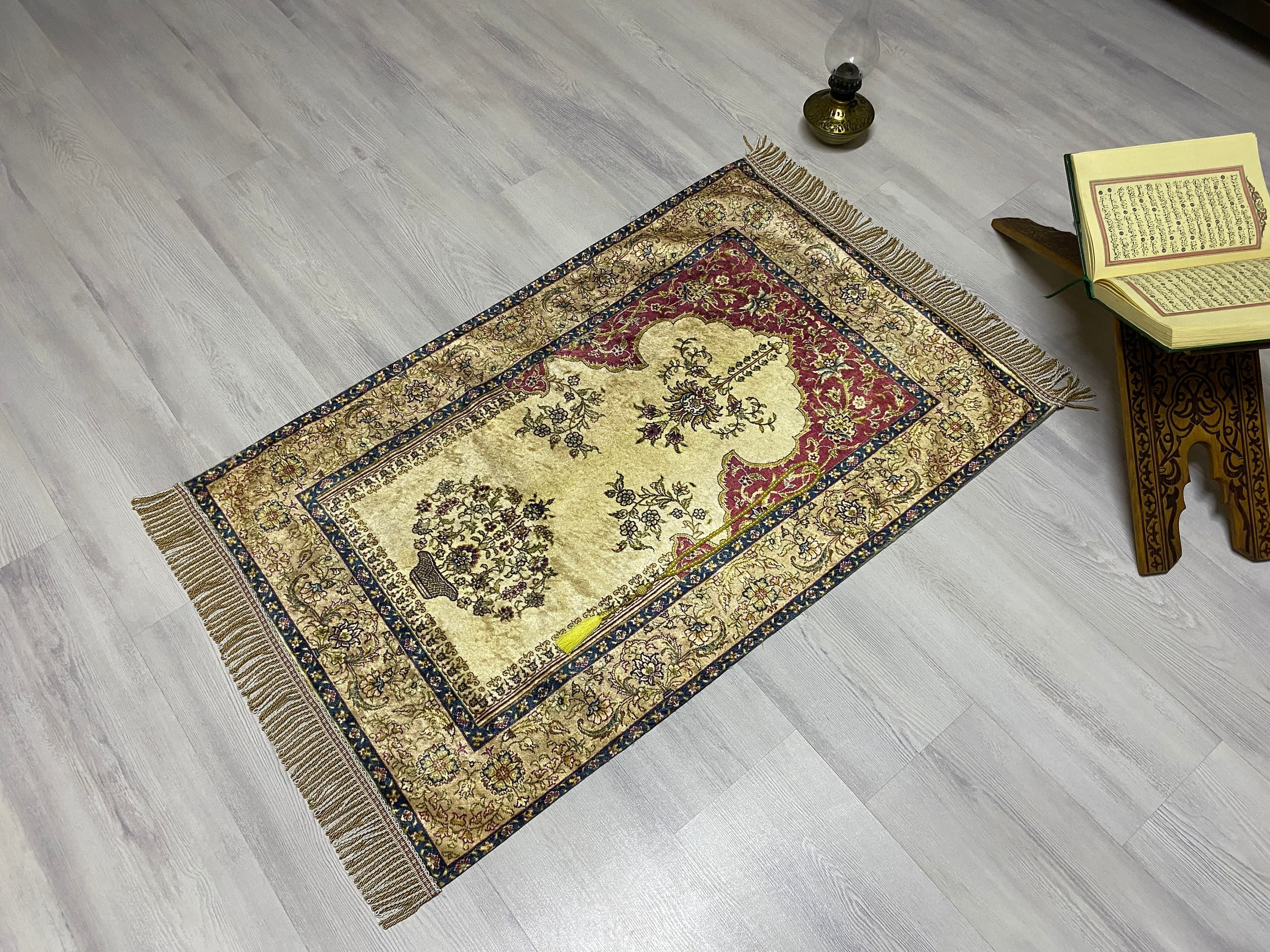 Mustard Prayer Rug, Prayer Mat, Musallah Namaaz Islamic Gift, Eid Hajj Umrah Gift, Janamaz Sejedah Muslim Turkish Rug, RNR485