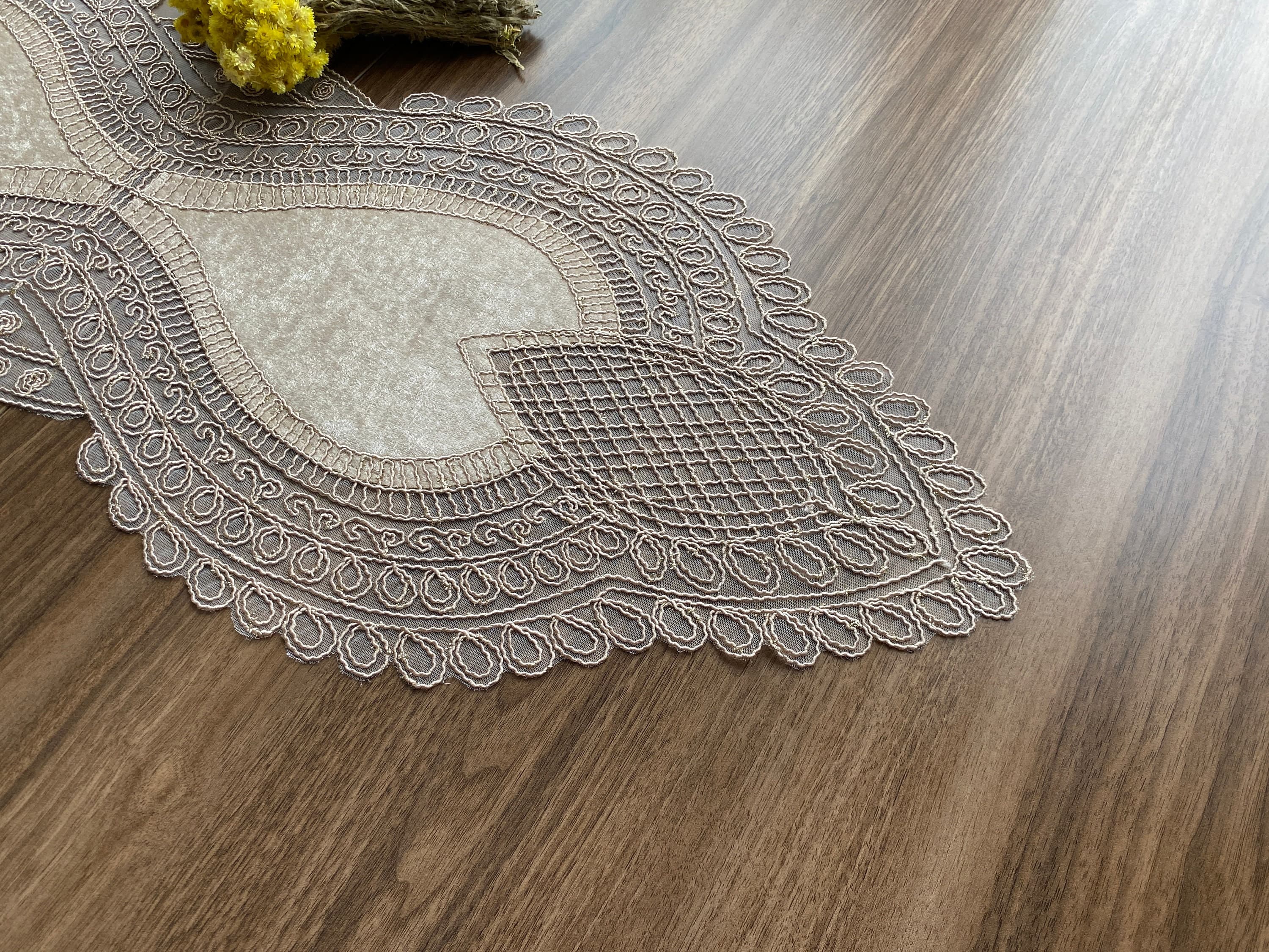 Cappuccino French Lace Table Runner, Vintage Style French Shabby chic For Wedding Table, Rustic Lace Runner, Elegant Table Runner, LC213 - image 4