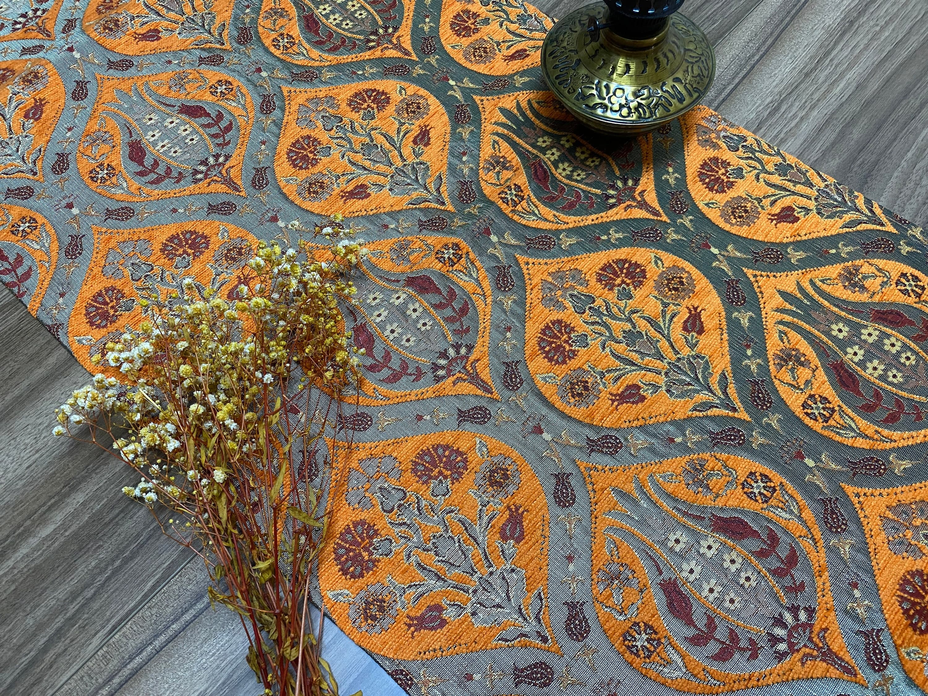 Orange Tulip Pattern Turkish Coffee Table Cloth Runner,  Carnation Boho Wedding Oriental Table Runner, Diner Table Runner Cloth, RNR265 - image 3