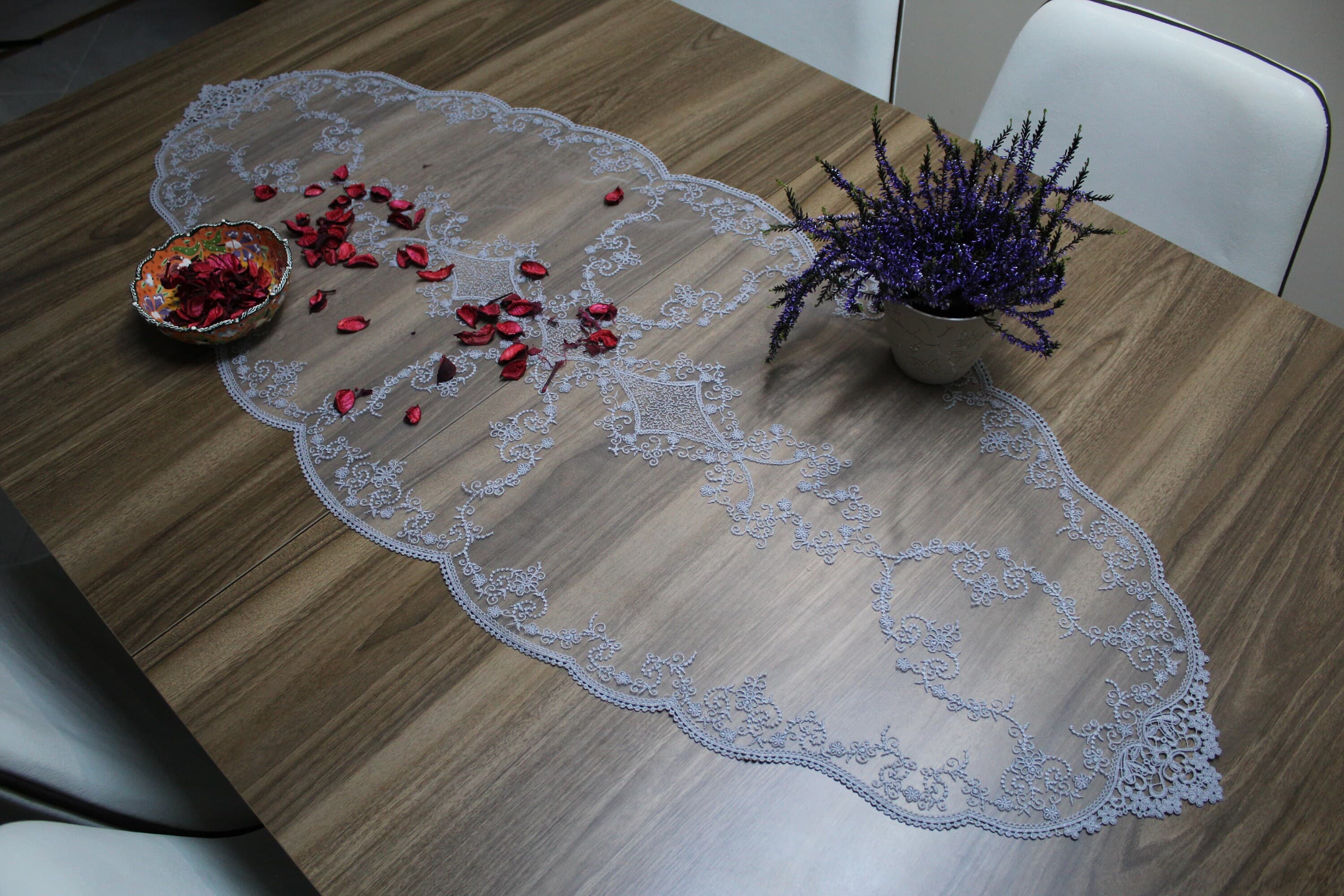 Gray French Lace Table Runner, Vintage Style French Lace Runner For Wedding Table, Table Decoration, Organizations, Events, Weddings, LC102