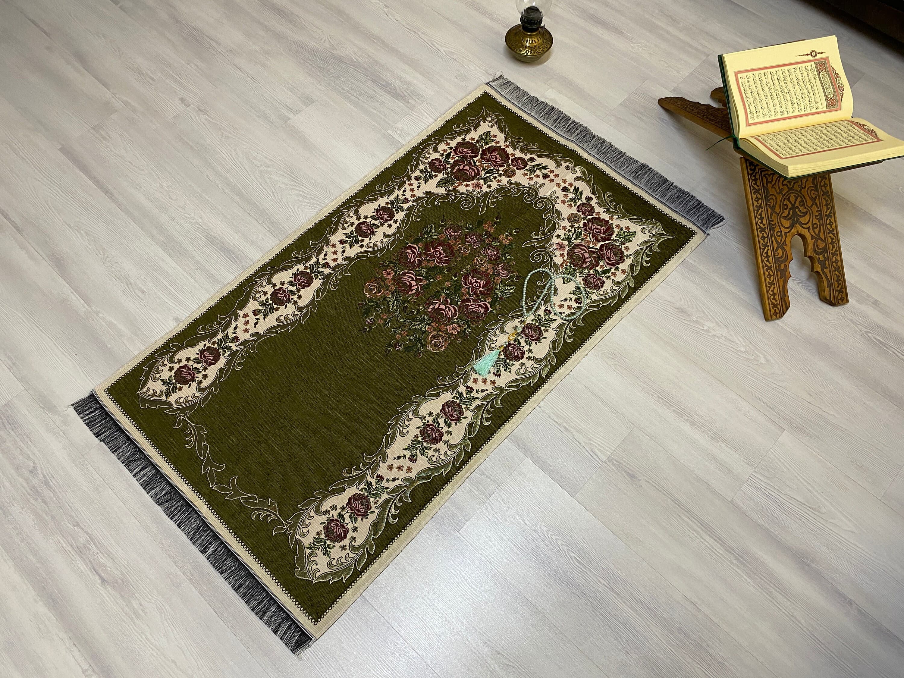 Khaki Light  Prayer Mat, Sejadah Prayer Mat with Tasbeeh,Muslim Wedding Gift, Prayer Rug, Muslim Janamaz, Islamic Gift, RNR525