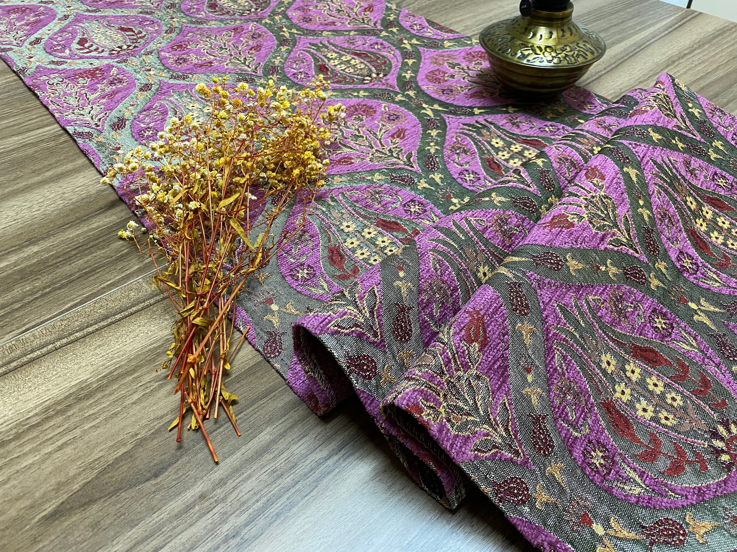 Fuchsia Tulip Pattern Turkish Coffee Table Cloth Runner, Carnation Boho Wedding Oriental Table Runner, Diner Table Runner Cloth, RNR257 - image 4