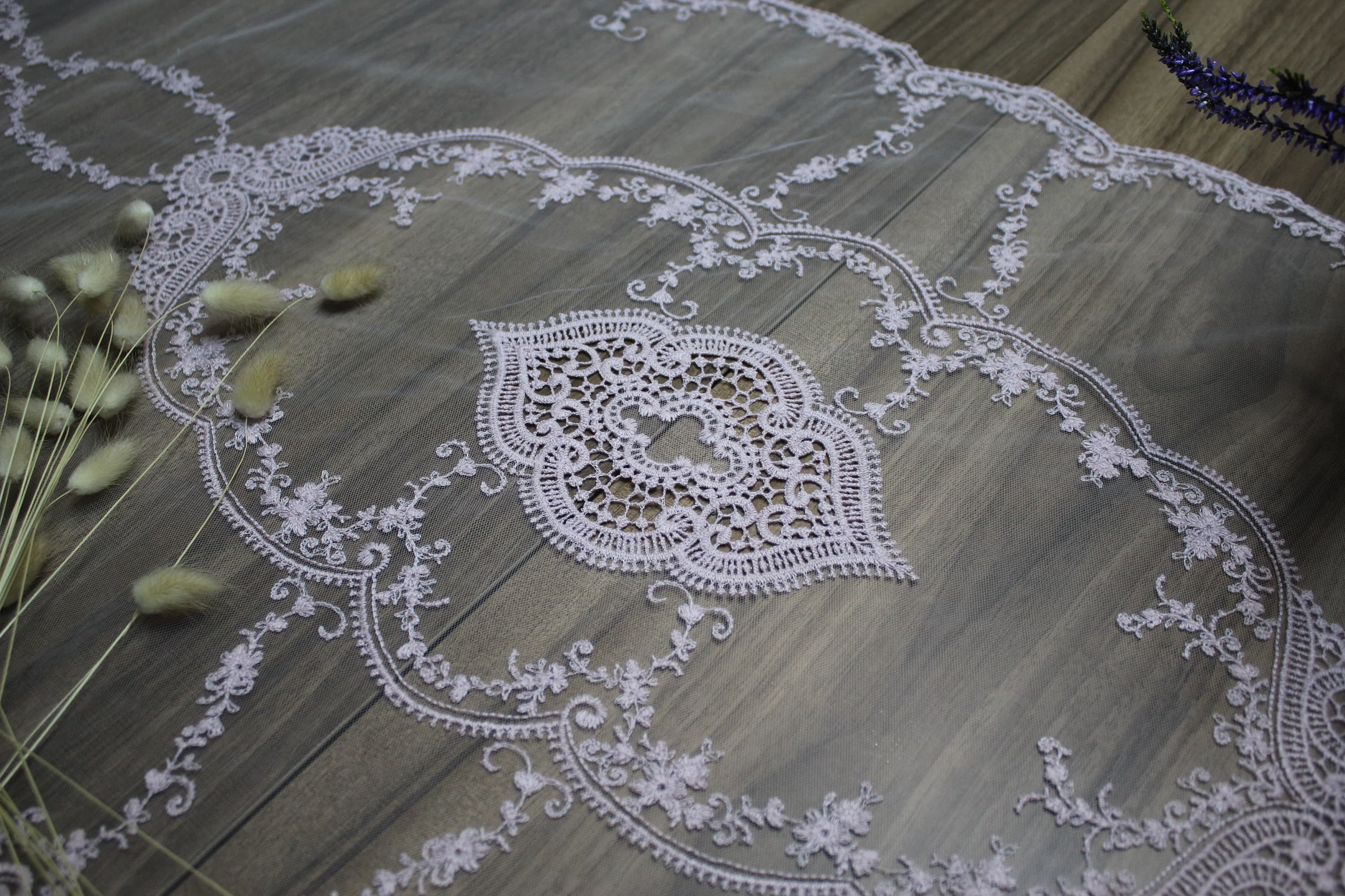 Light Pink French Lace Table Runner, Vintage Style French Tablecloth For Wedding Table, Linen Lace Runner Vintage, French Soft Lace, LC108 - image 3