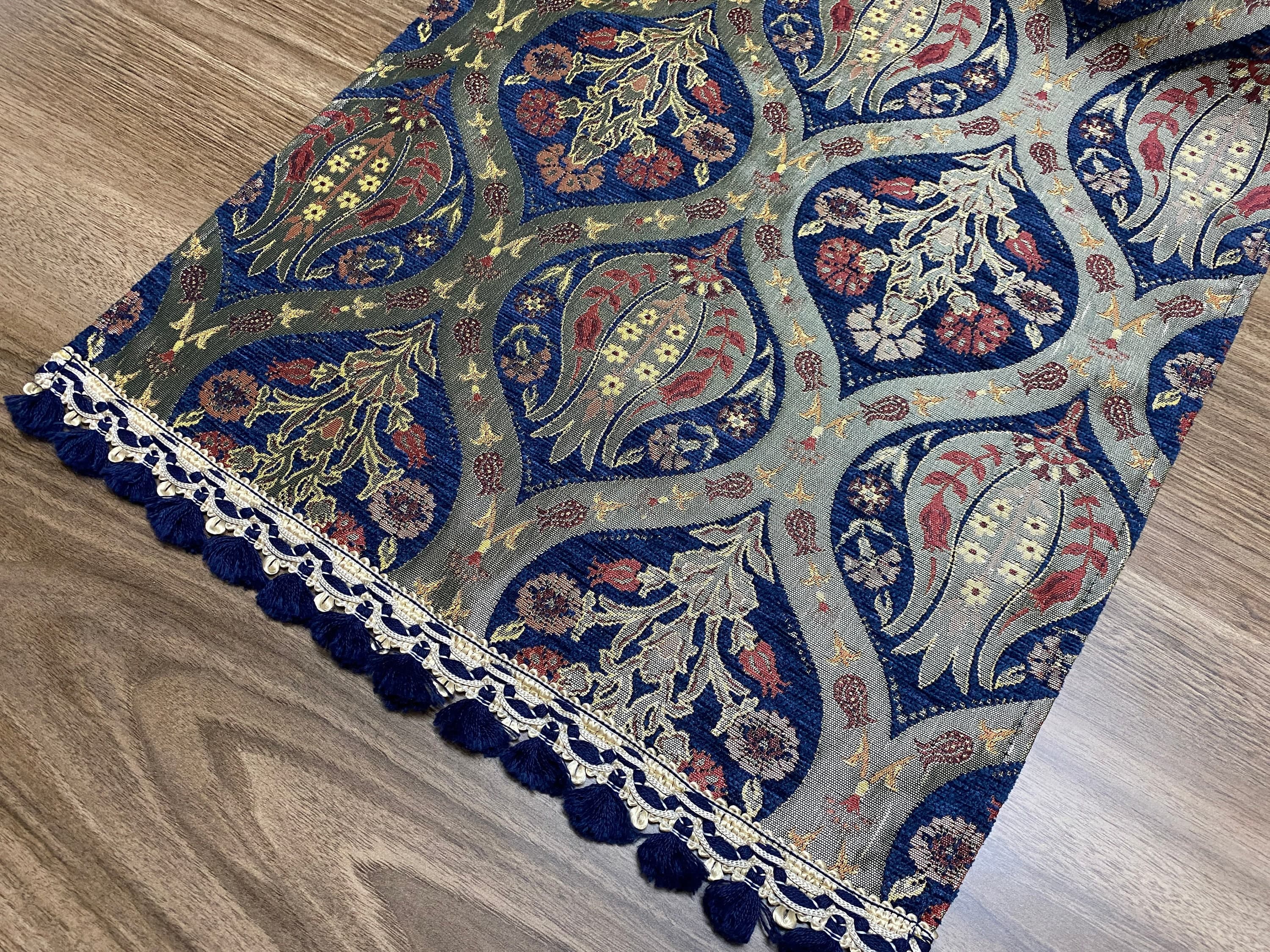 Dark Blue Tulip Pattern Turkish Coffee Table Cloth Runner,  Carnation Boho Wedding Oriental Table Runner, Diner Table Runner Cloth, RNR264 - image 5