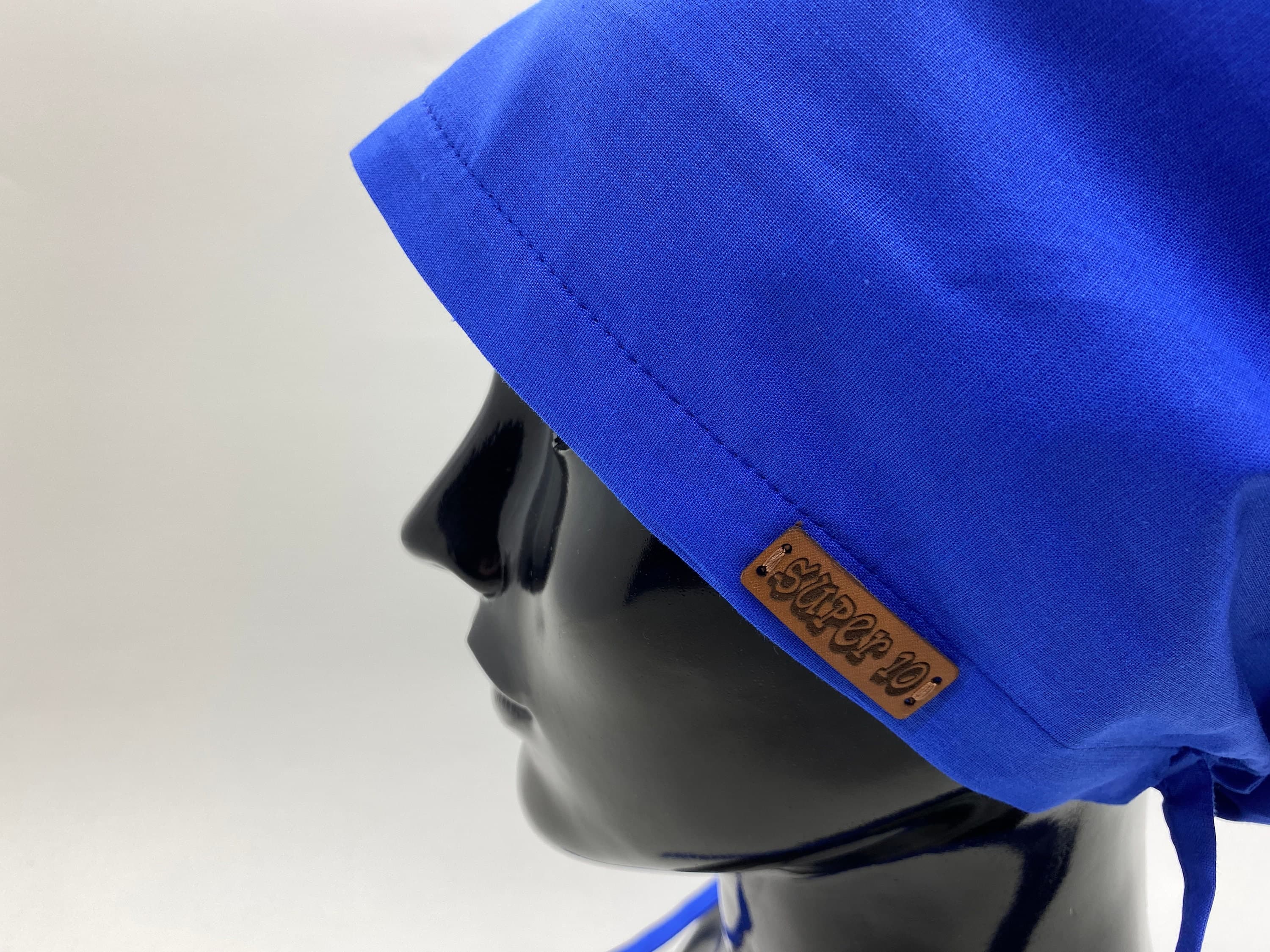 Blue Surgical Scrub Cap Hat with Buttons Bouffant, Surgical Hat for Women with Long Hair, Electrocardiogram Print Cotton Scrub Cap, HAT200 - image 4