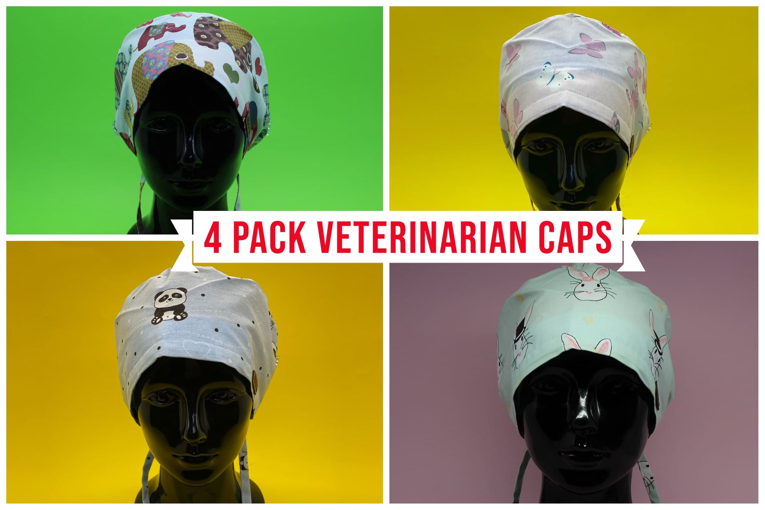 Anime Scrub Hat, Scrub Cap, 4 Pack Veterinarian Scrub Caps,HAT144-170-159-115