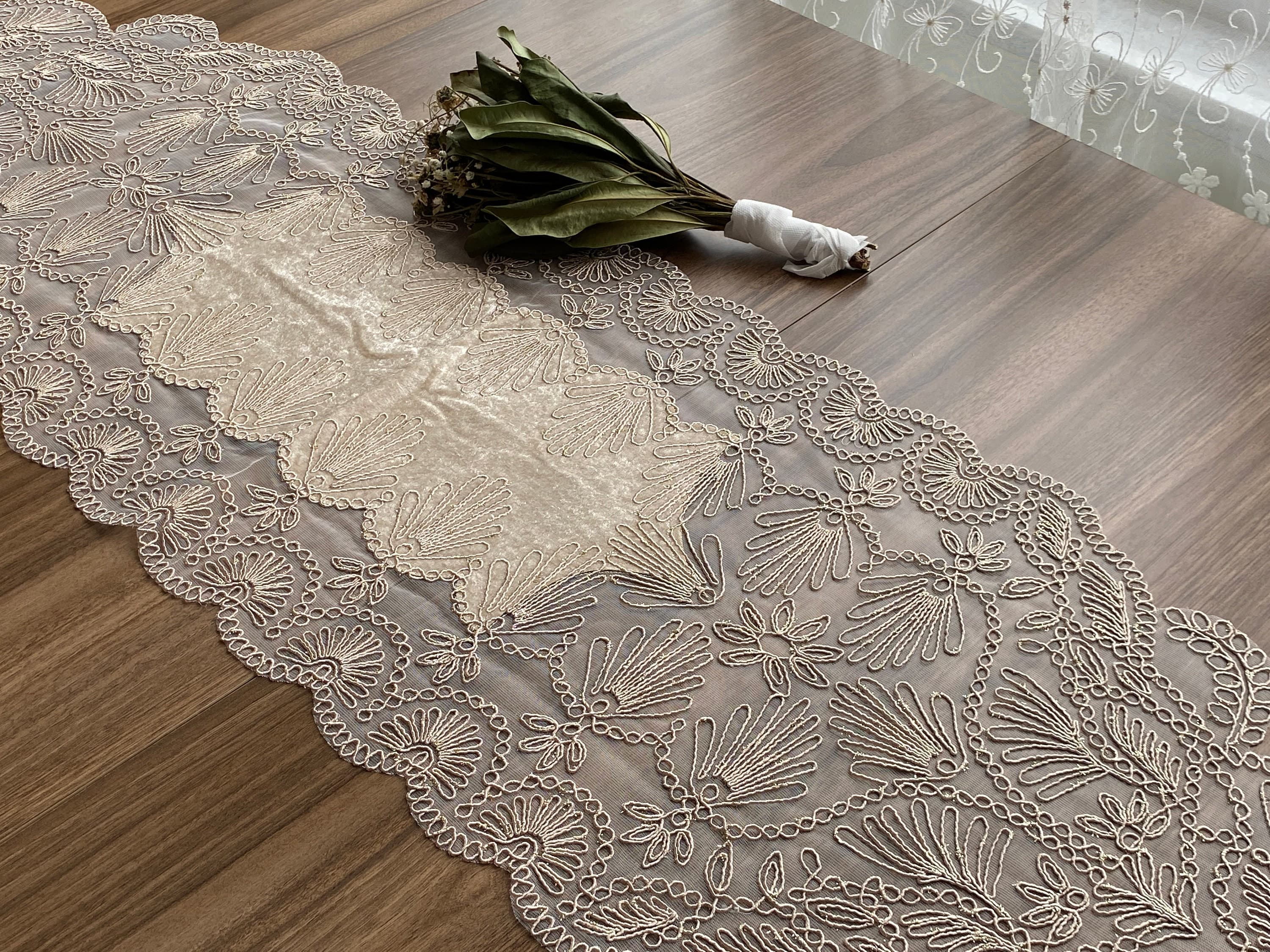 Cappuccino French Lace Table Runner, Delicate French Lace Table Runner For Wedding Table, Table Decoration, Organizations, Weddings, LC208 - image 3