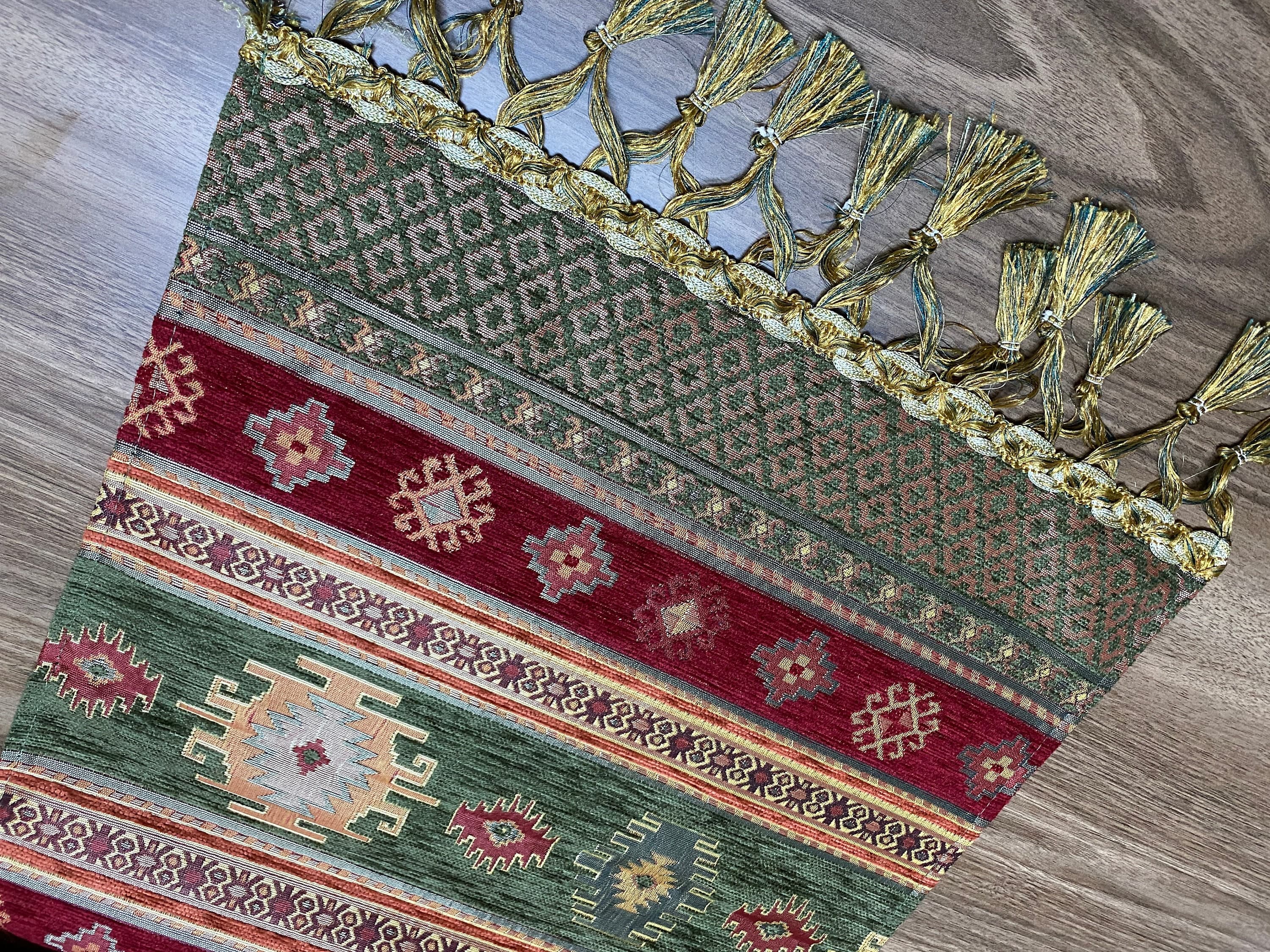 Burgundy Kilim Pattern Turkish Coffee Table Cloth Runner, Aztec Boho Wedding Oriental Table Runner, Green Diner Table Runner, RNR275 - image 5
