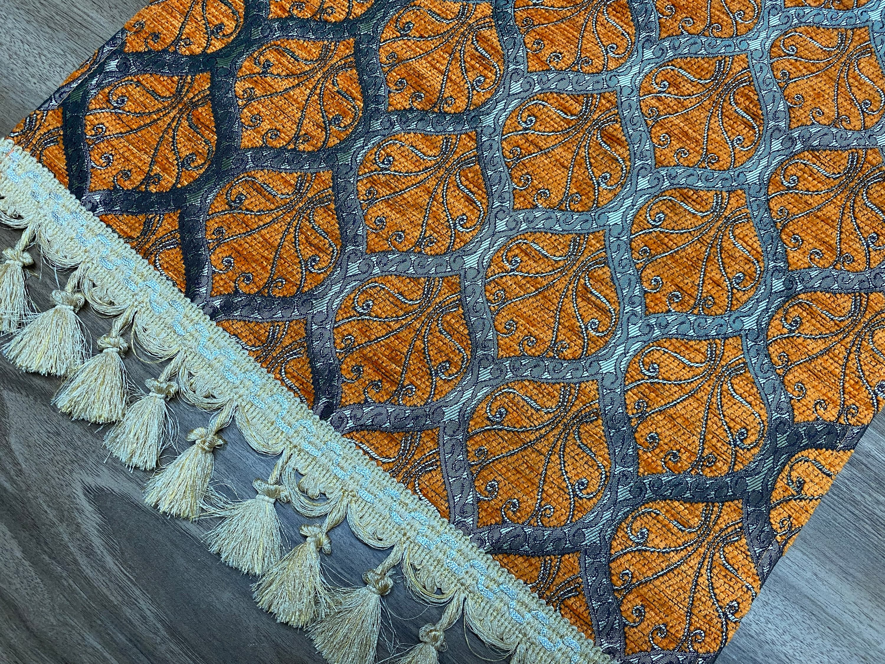 Orange Peacock Tail Pattern Turkish Coffee Table Cloth Runner, Home Boho Wedding Oriental Table Runner, Chemin de Table Rustique, RNR413 - image 5