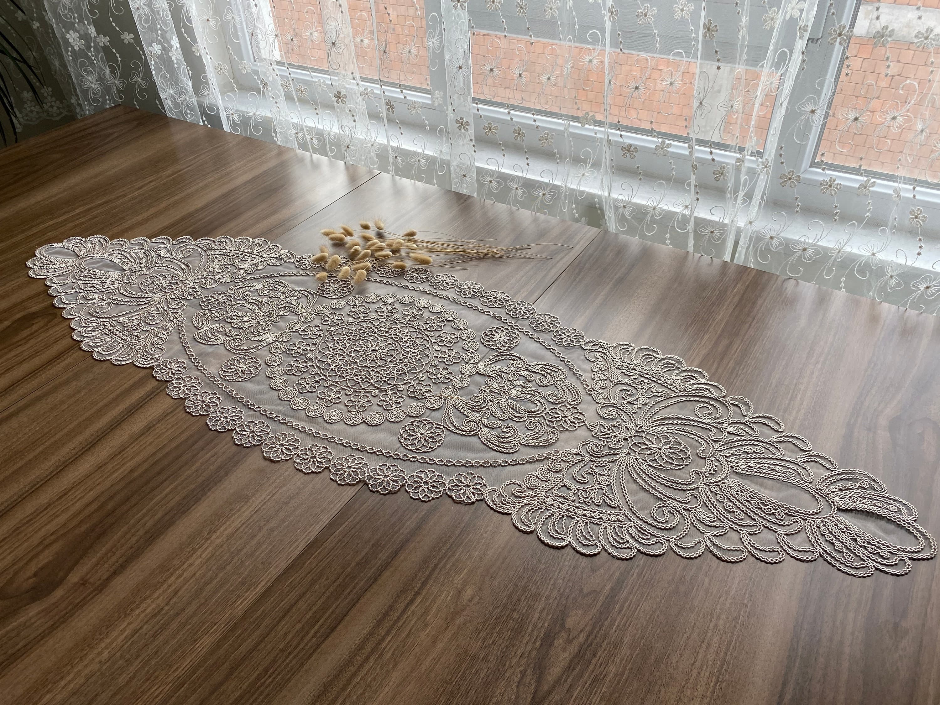 Cappuccino French Lace Table Runner, Delicate French Lace Table Runner For Wedding Table, Table Decoration, Organizations, Weddings, LC229
